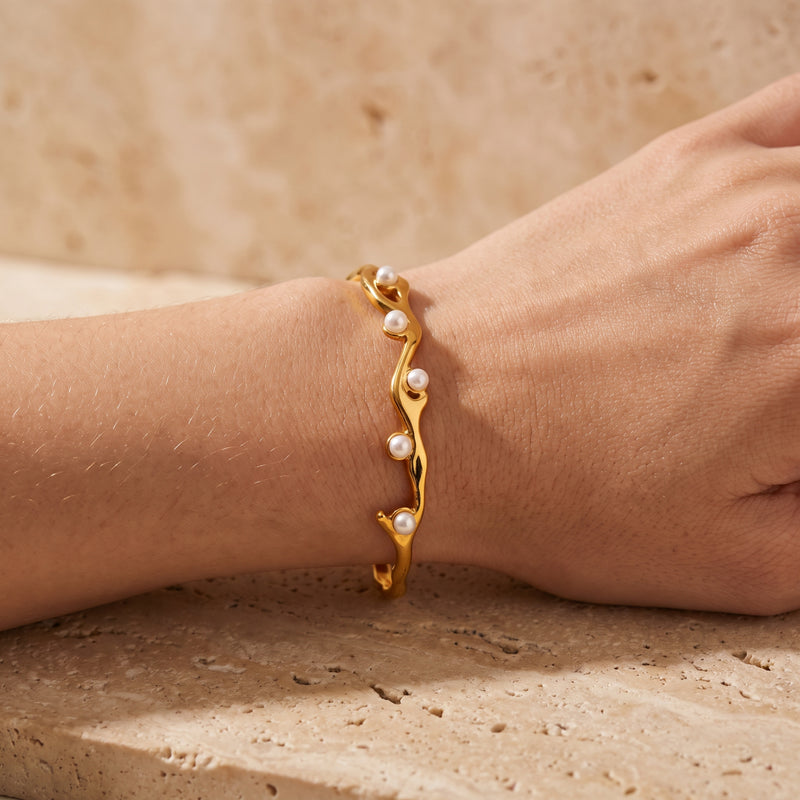 The Sculptural Wave Pearl Bracelet