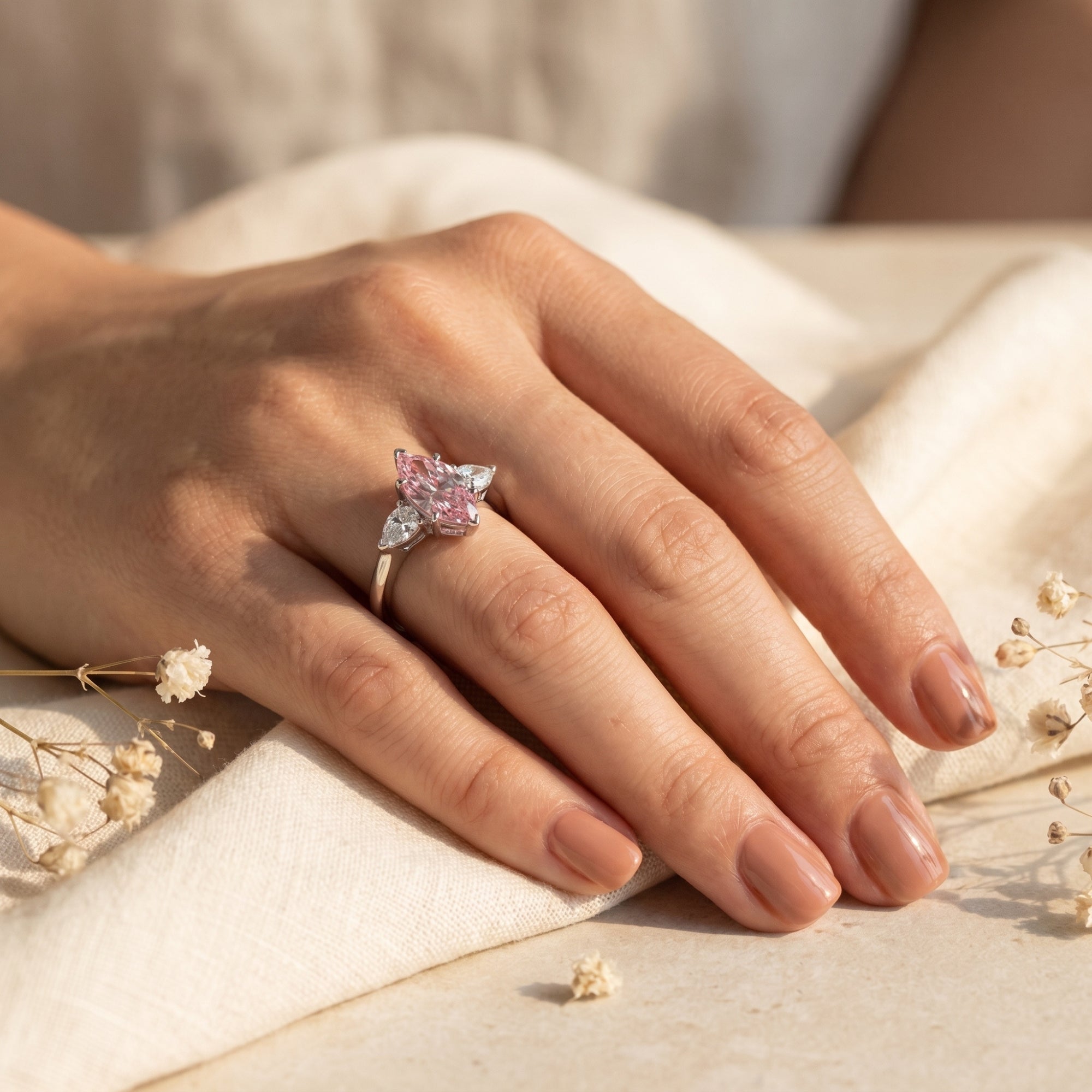 The Lyranette Pink Moissanite Ring
