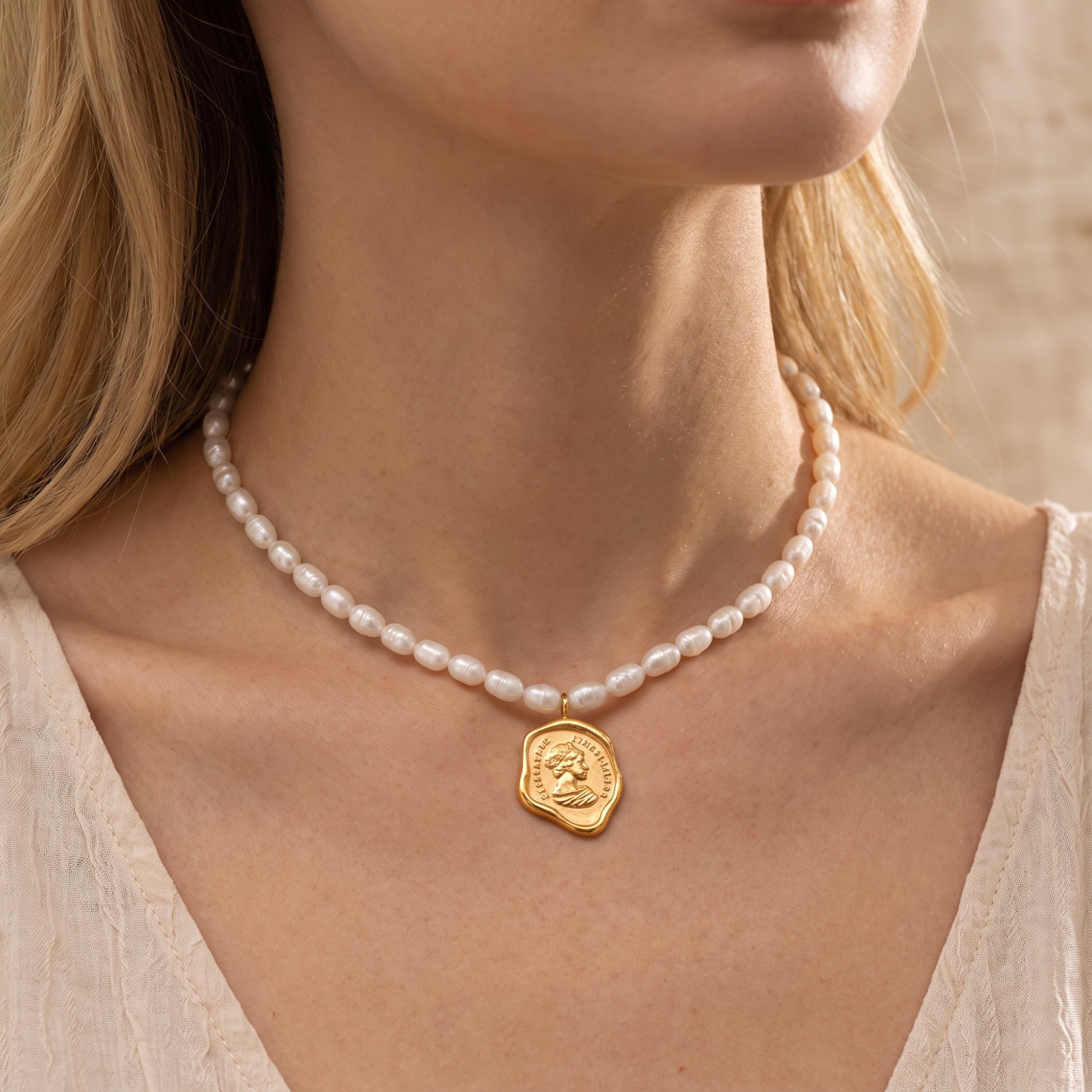 The Monarch Coin Pearl Necklace