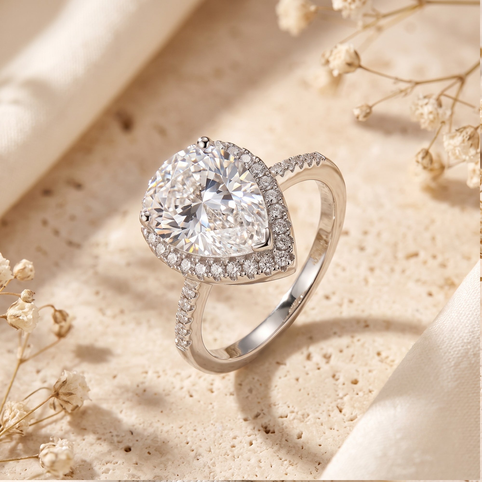 The Teardrop Halo Ring