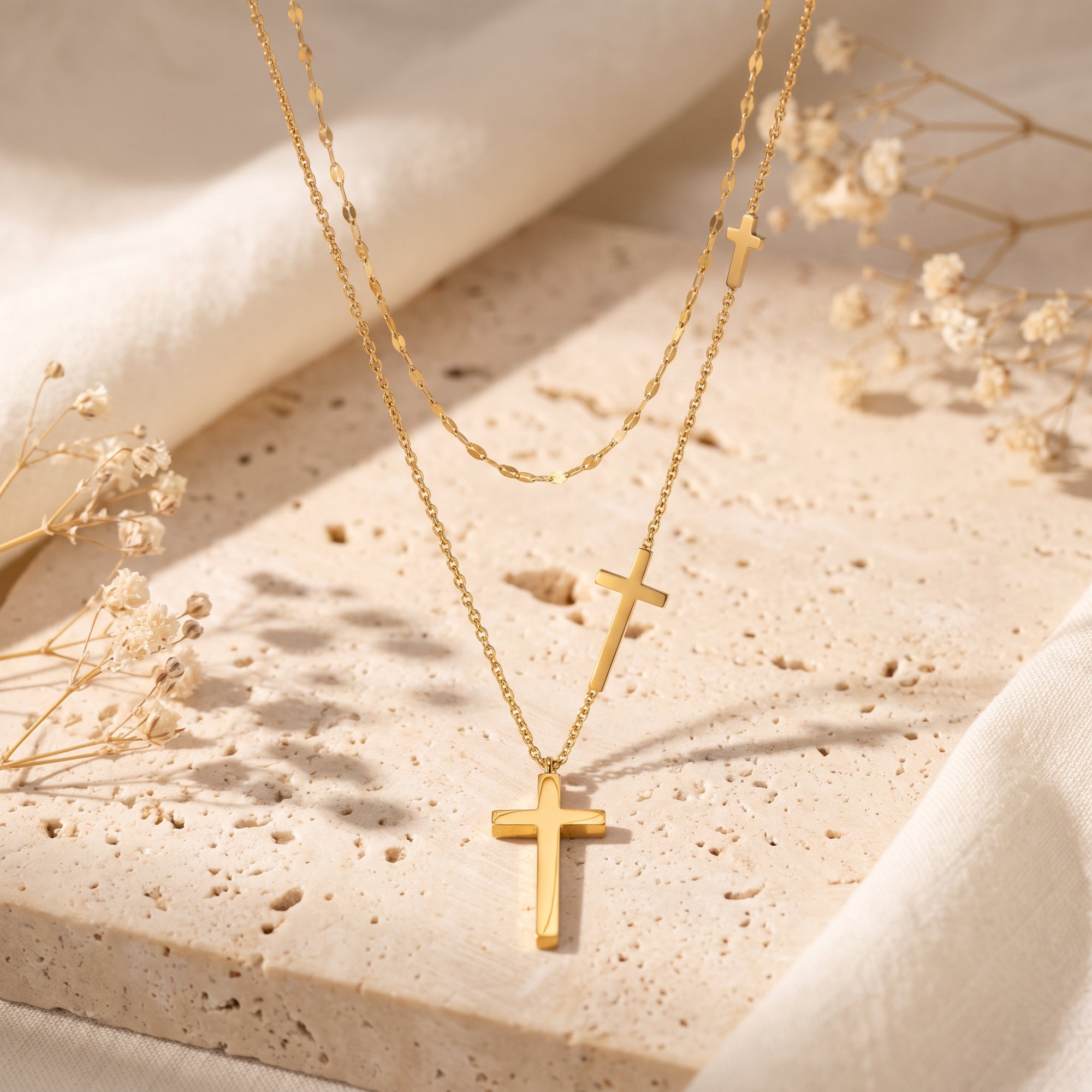 El collar de cruz Trinity en capas