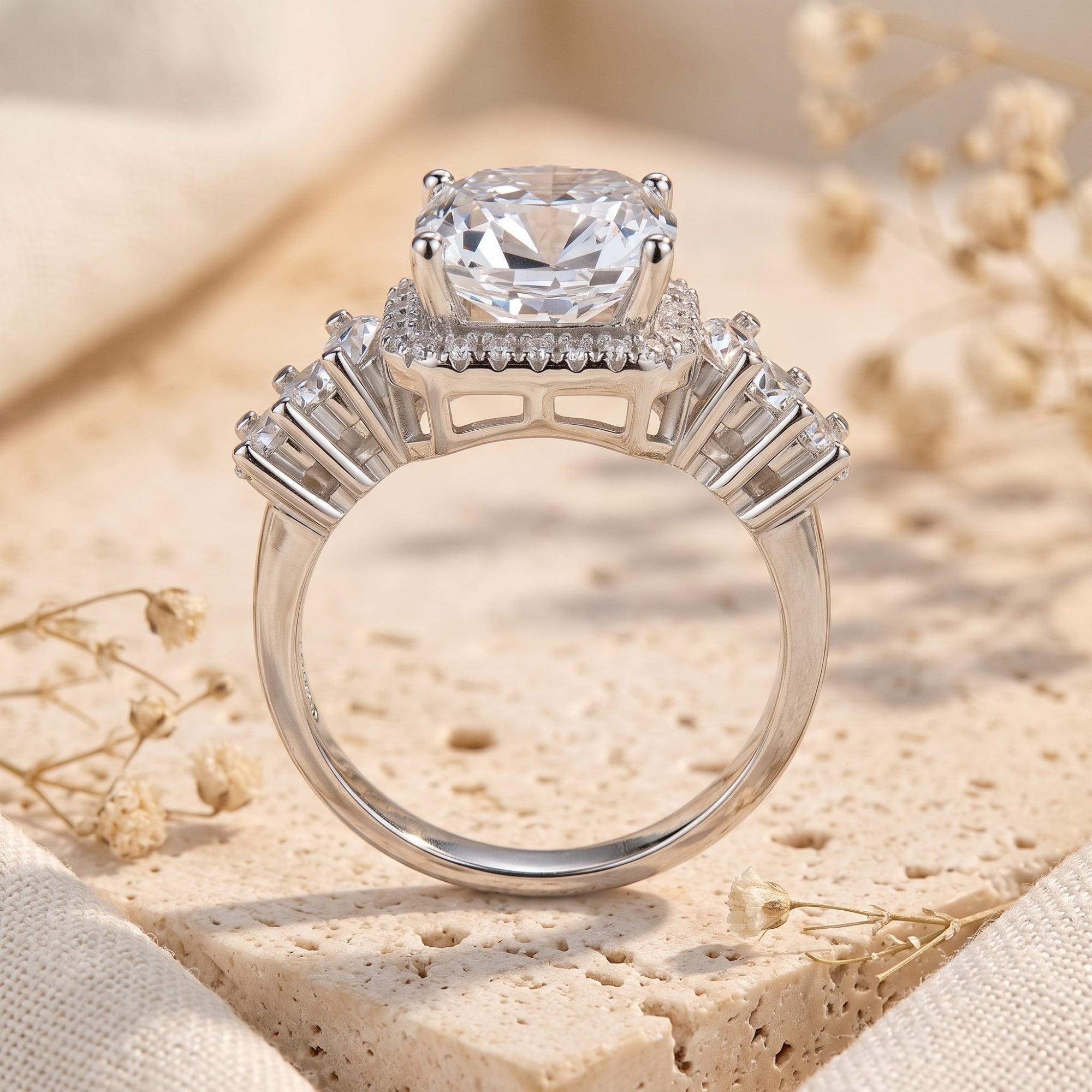The Aria Baguette Halo Ring