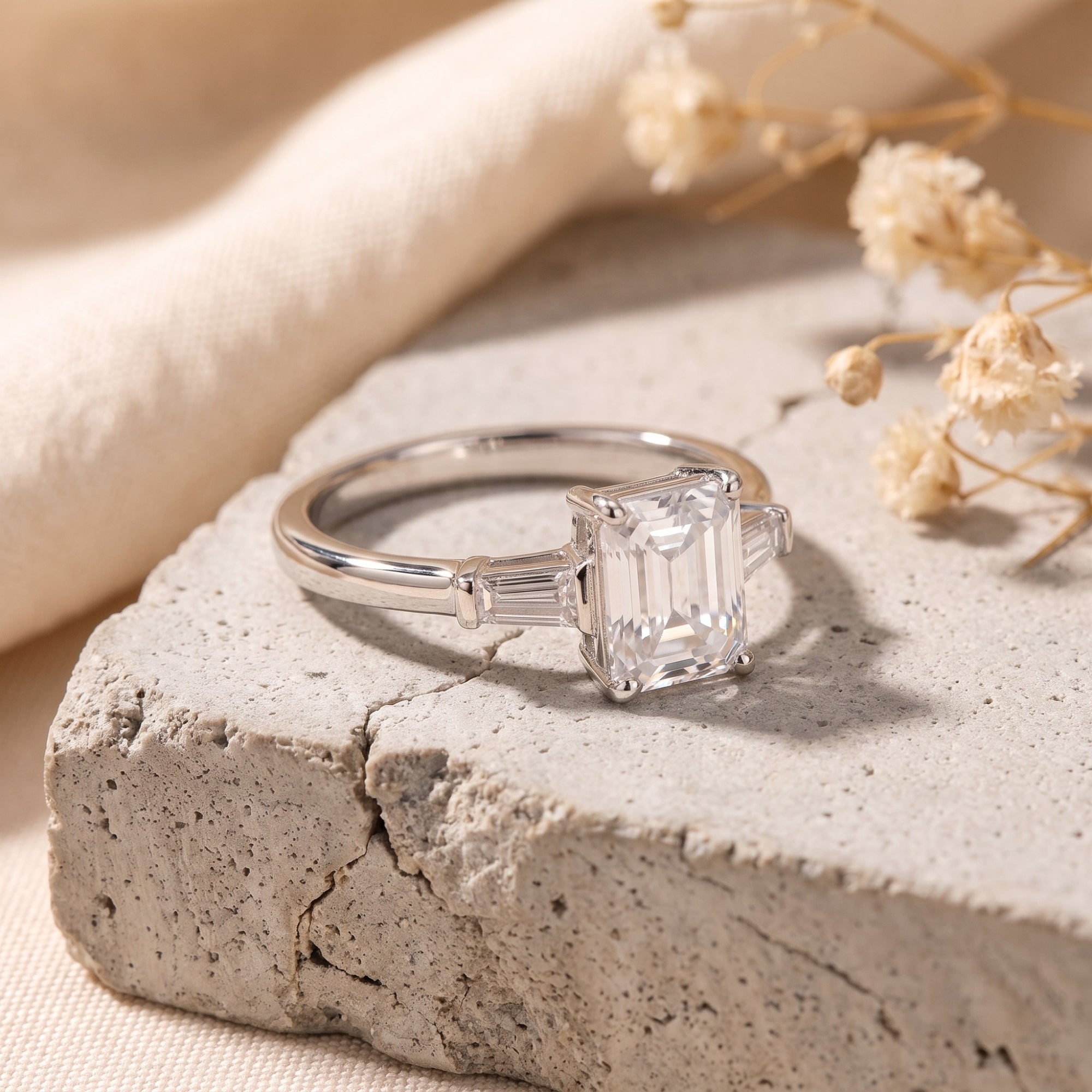 The Adeline Emerald Three-Stone Ring