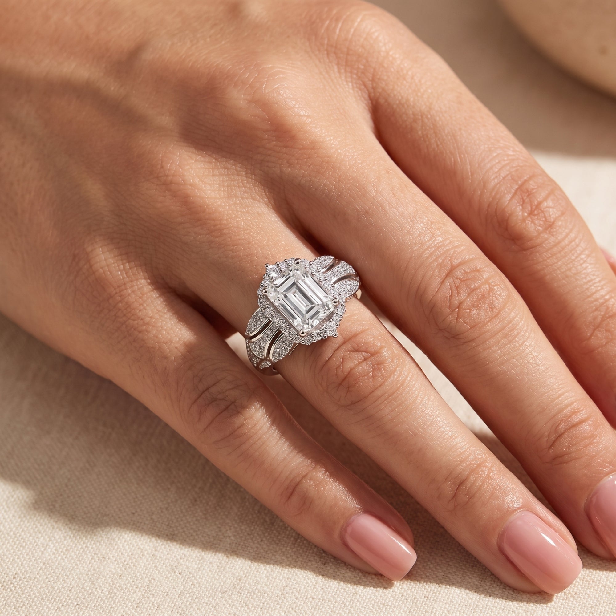 Der Elysian-Smaragd-Halo-Ring