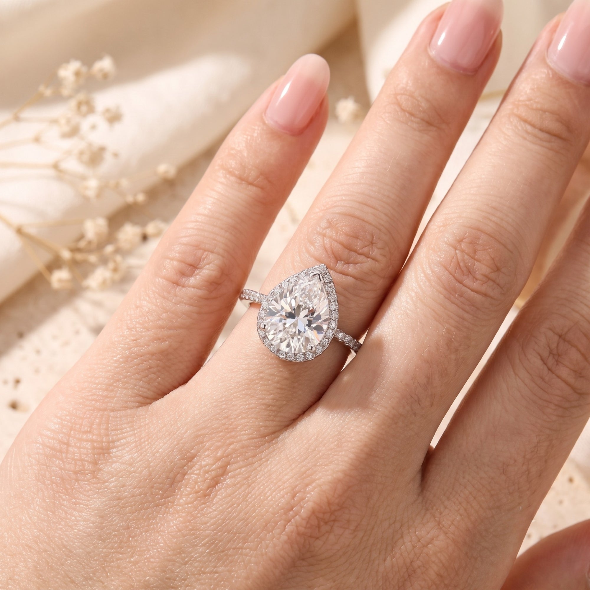 The Teardrop Halo Ring