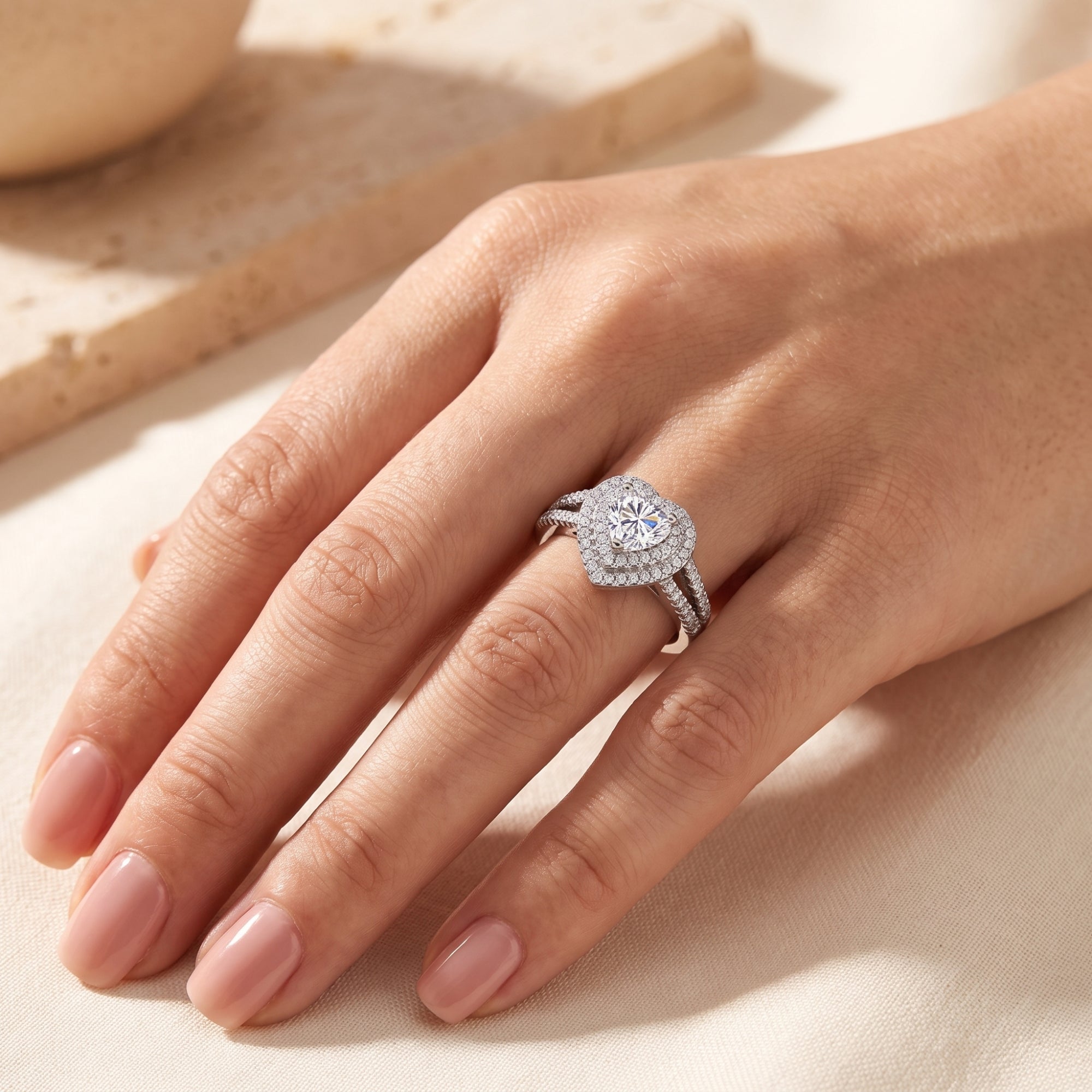 The Heart Double Halo Ring