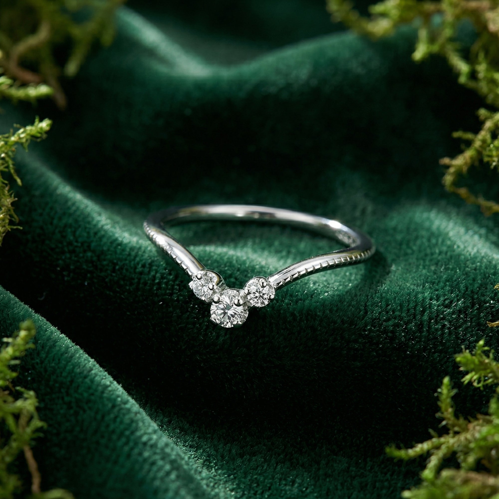 Serenity Kite Cut Moosachat &amp; Diamant Ring Duo - S925 Sterling Silber