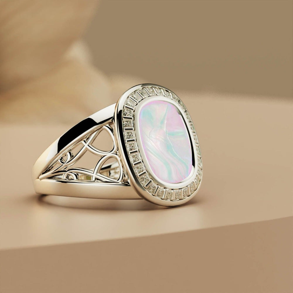 Pearlescent Dream: Mother of Pearl Sculpted Gemstone Silver Ring
