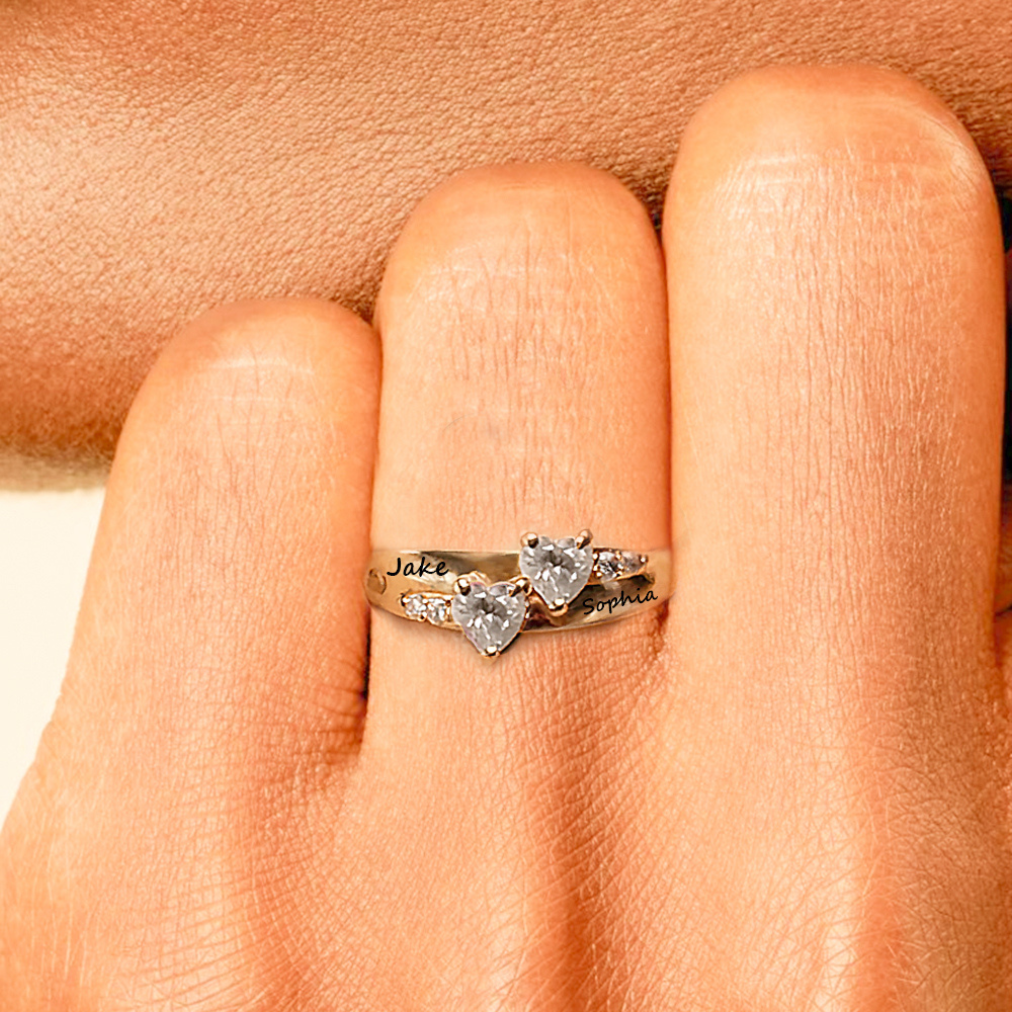 Engraved Gold Double Heart Promise Ring