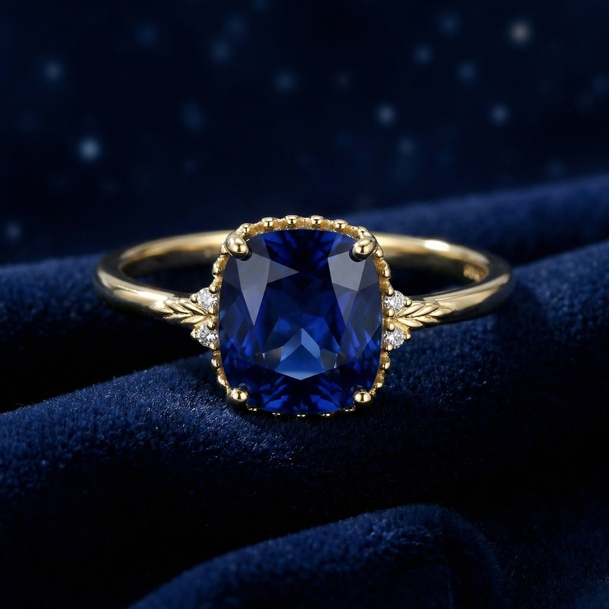 Women's September Birthstone Cushion Cut Ring Simulated Sapphire - S925 ...