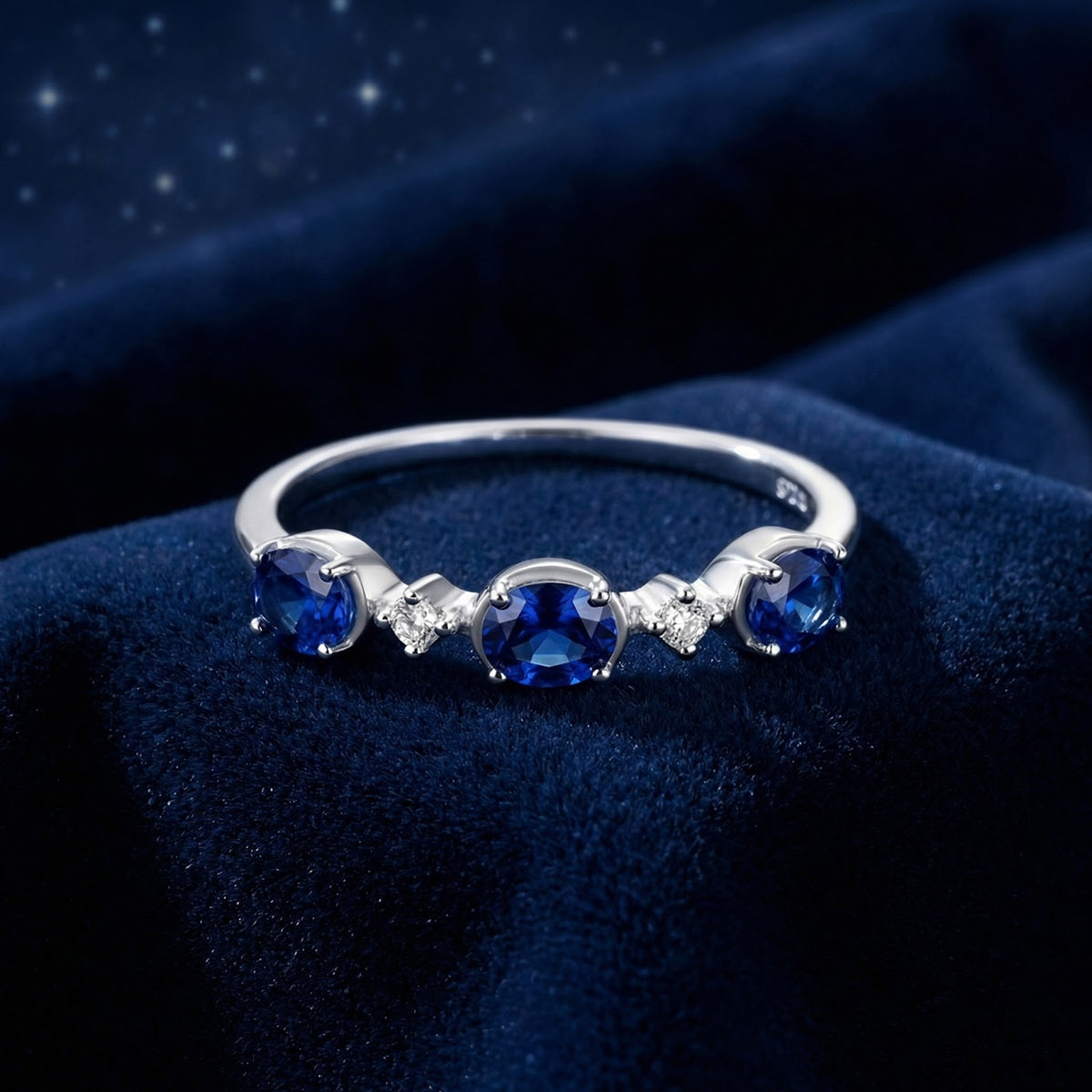 Women's September Birthstone Ring Round Cut Simulated Sapphire - S925 ...
