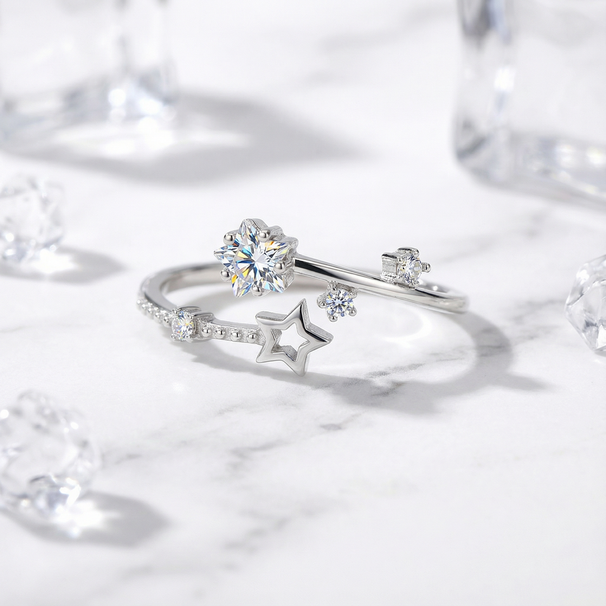 Women's April Birthstone Bypass Ring Round Cut Simulated Diamond - S925 ...
