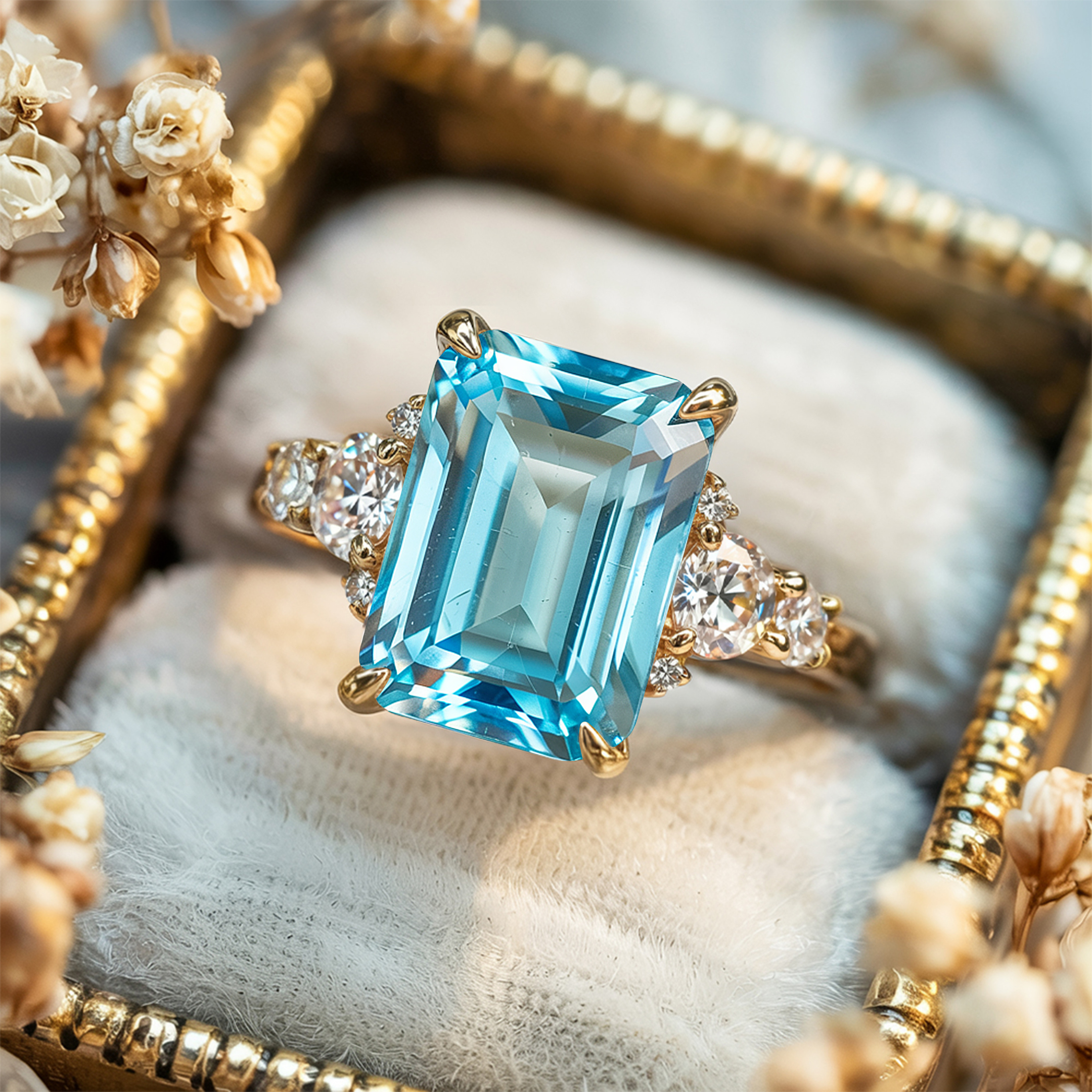 The Bella Jewel 3CT Emerald Cut Blue Moissanite Ring