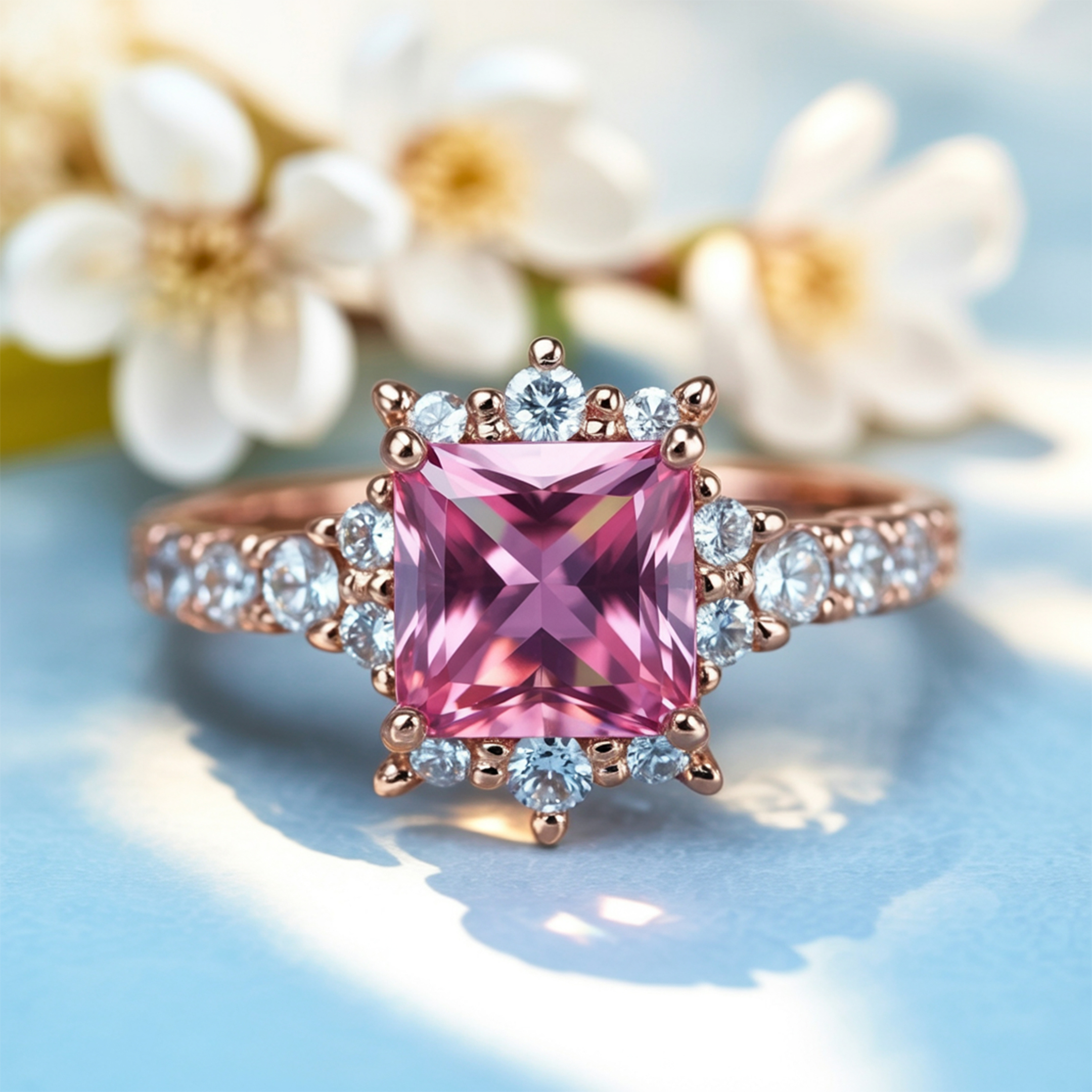 The Caterina 1CT Princess Cut Pink Moissanite Ring