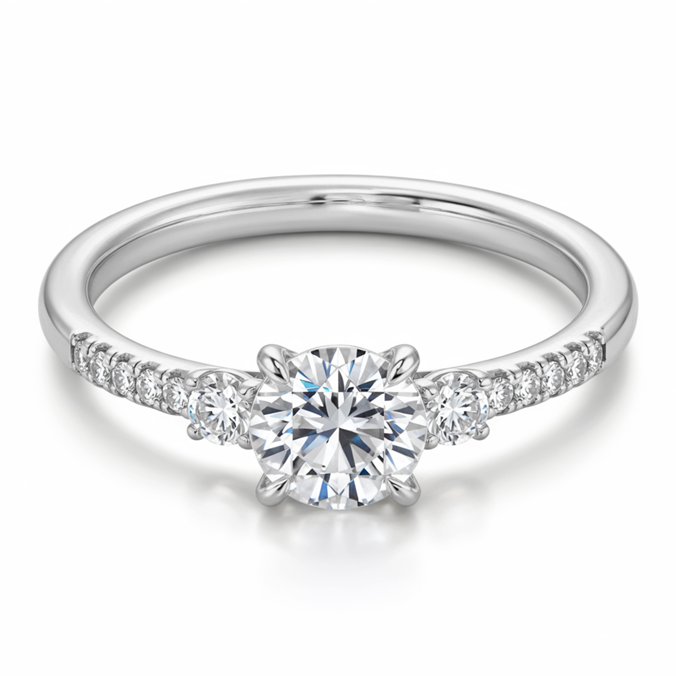 1CT Round cut Three-Stone Moissanite Ring