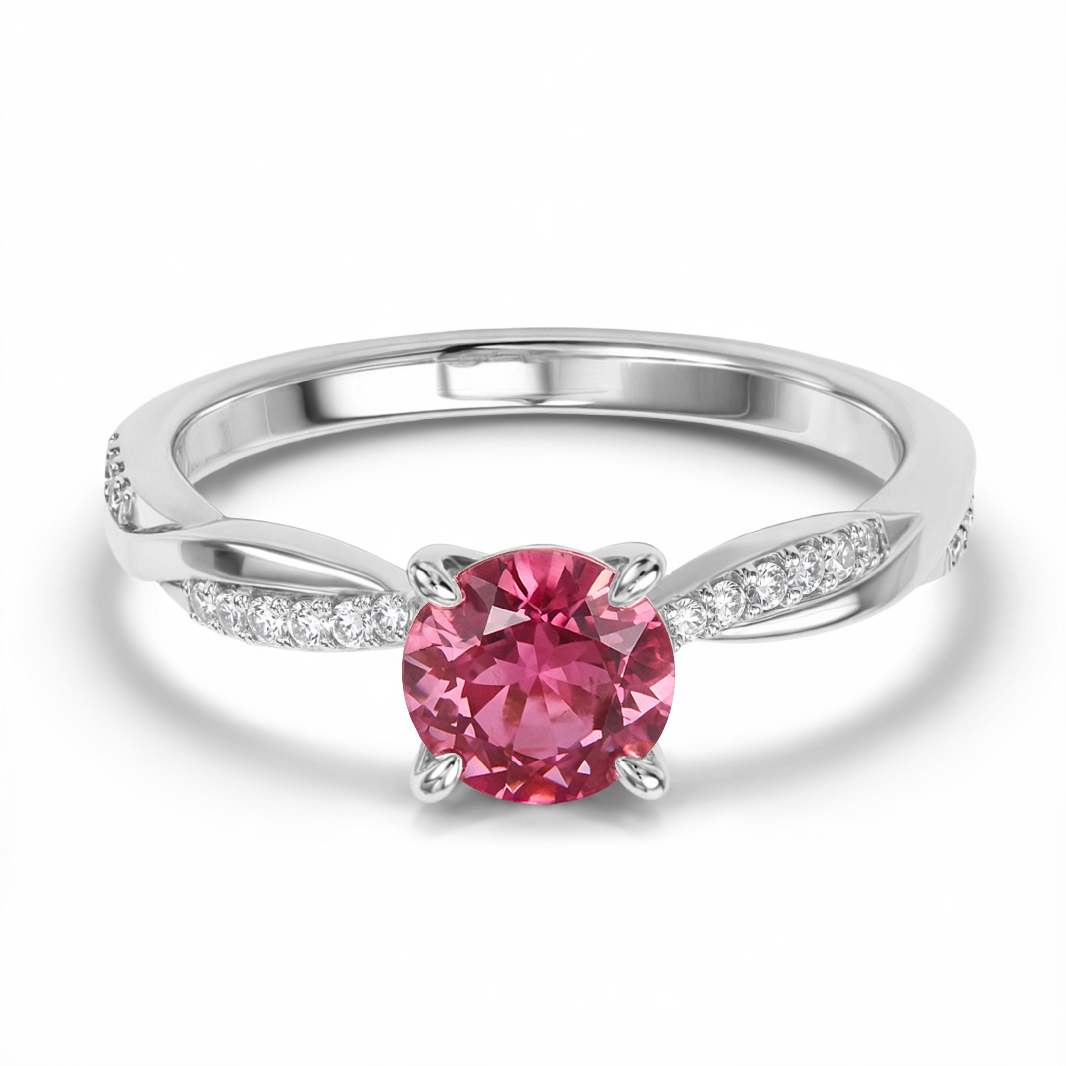 Twisted Band 1CT Round Cut Pink Moissanite Ring