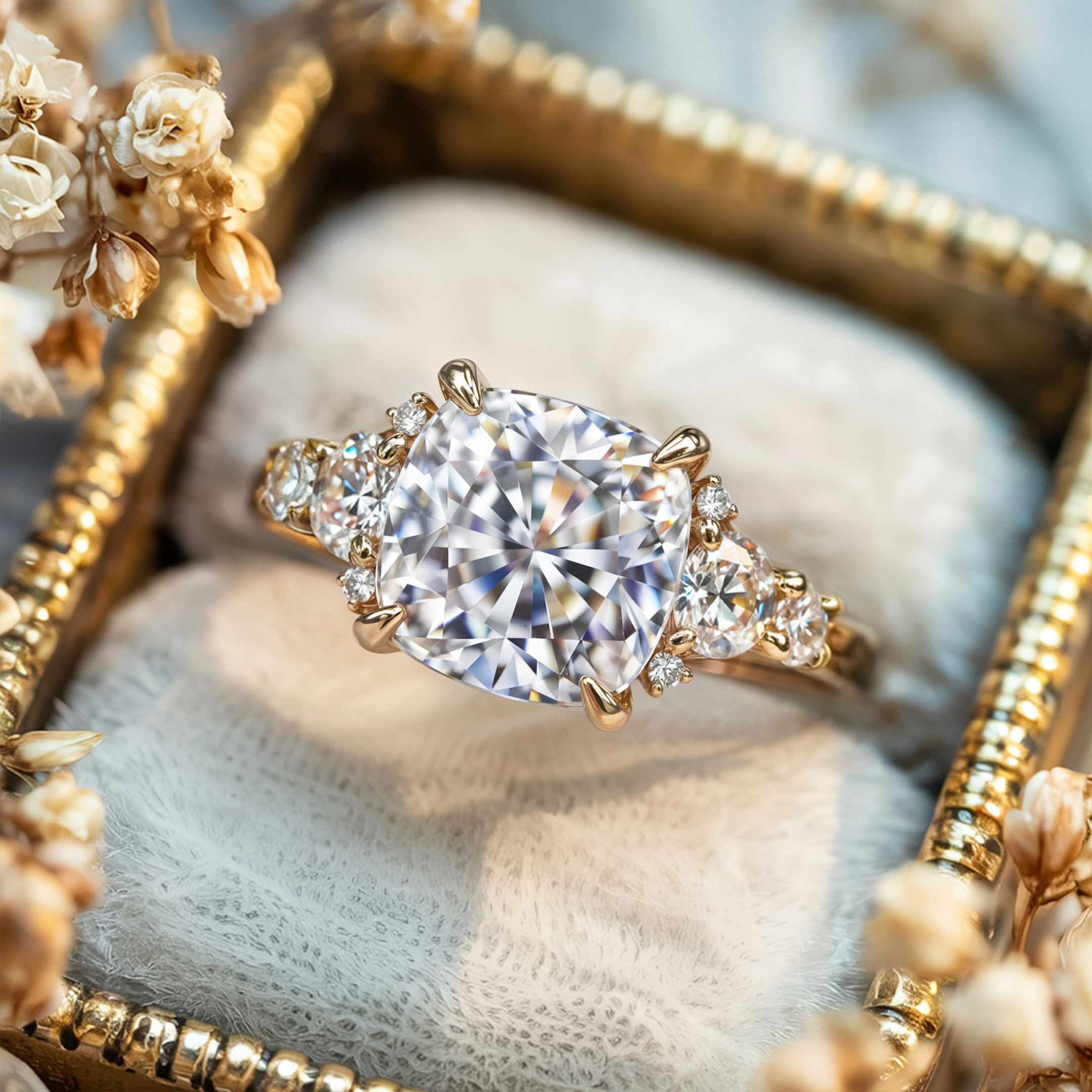 The Bella Jewel Cushion Cut Moissanite Ring