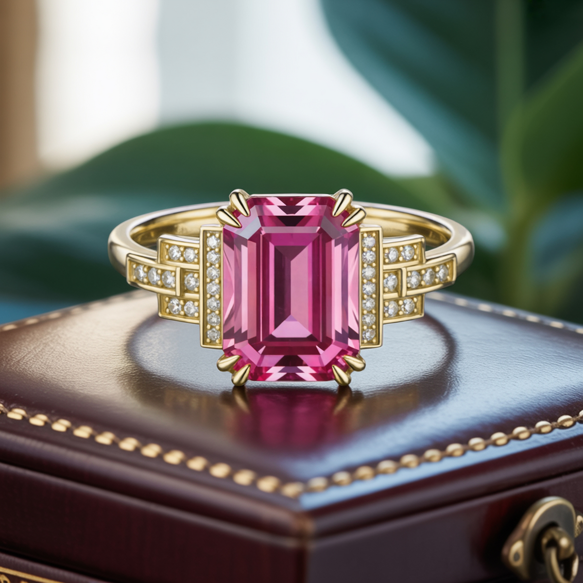 4CT Pink Emerald Cut Moissanite Diamond Engagement Ring | Triple 