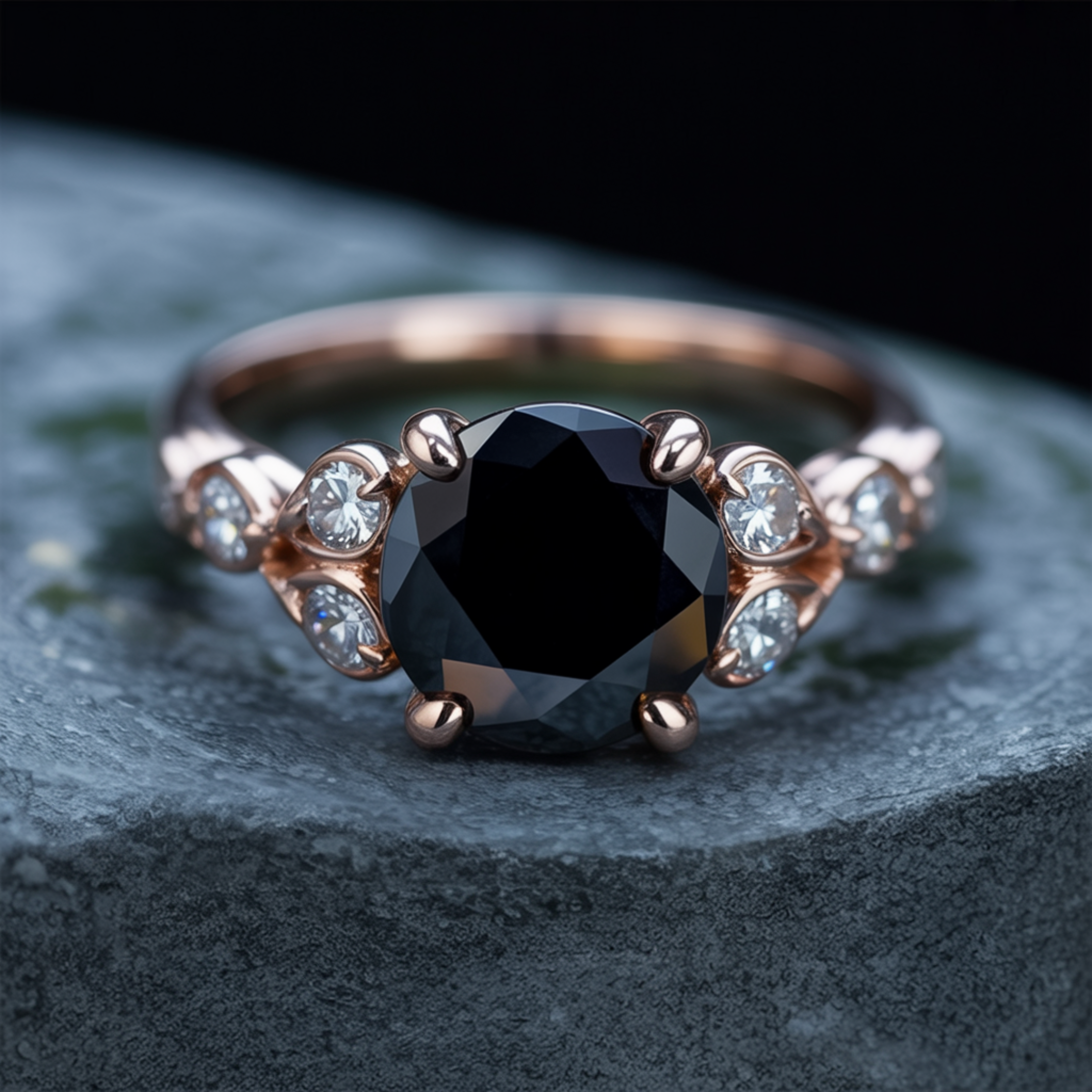 The Katalina 1.5CT Round Cut Black Moissanite Ring