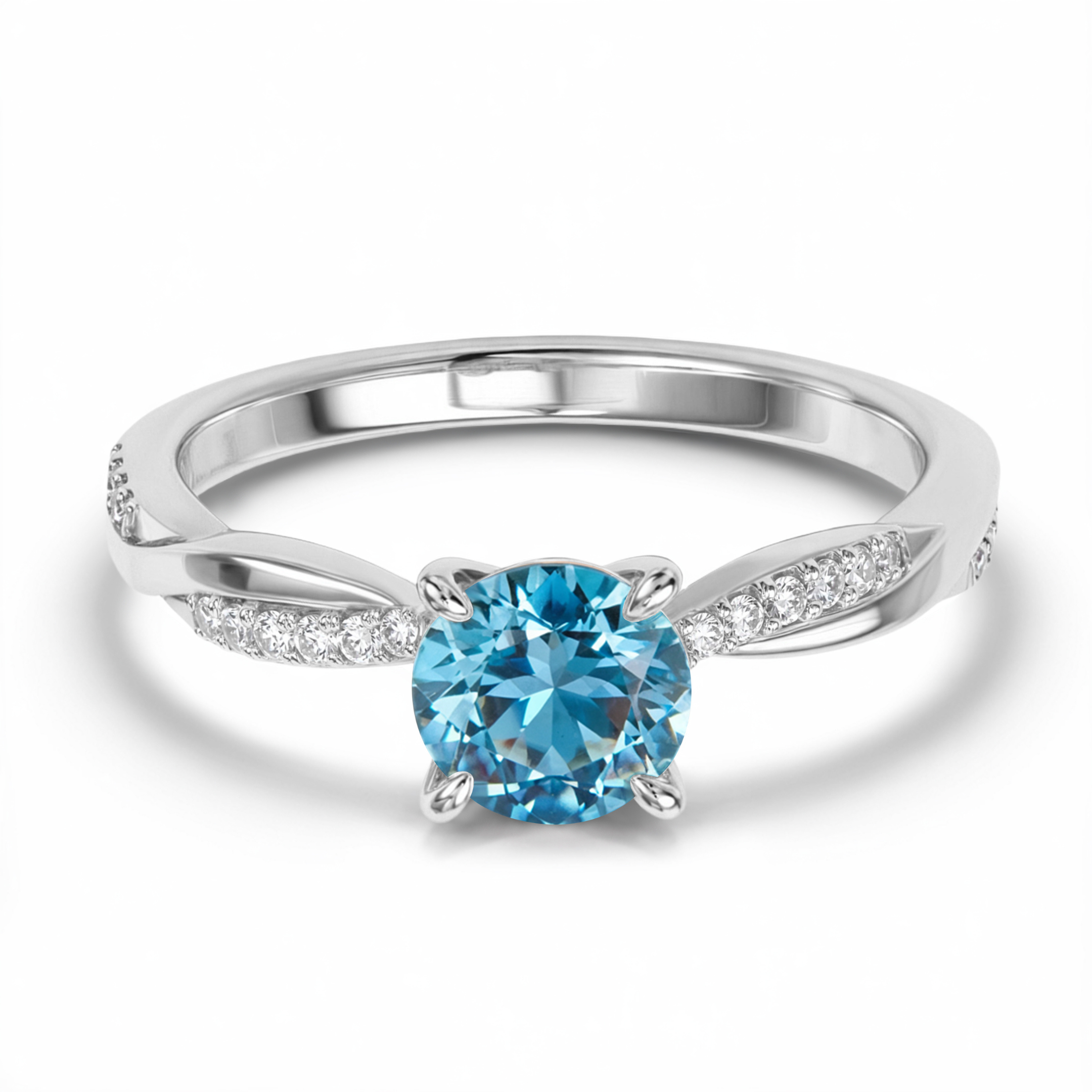 Twisted Band 1CT Round Cut Blue Moissanite Ring