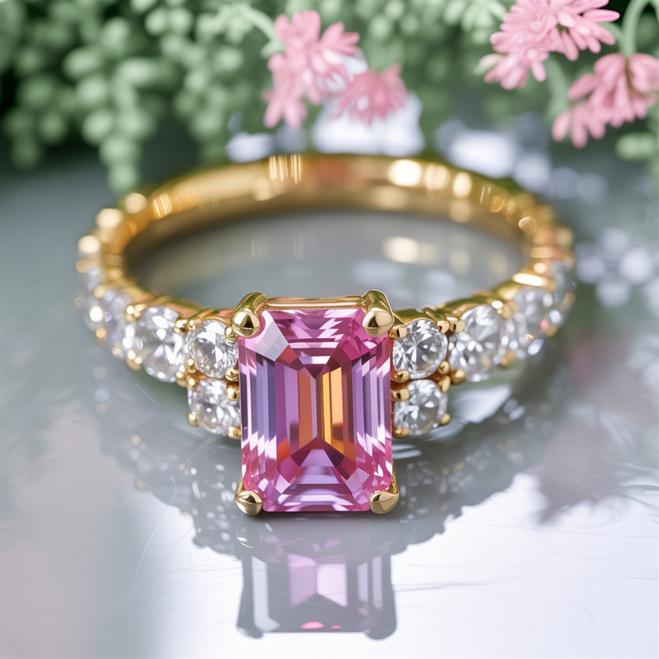 The Adelina Rae 2CT Emerald Cut Pink Moissanite Ring