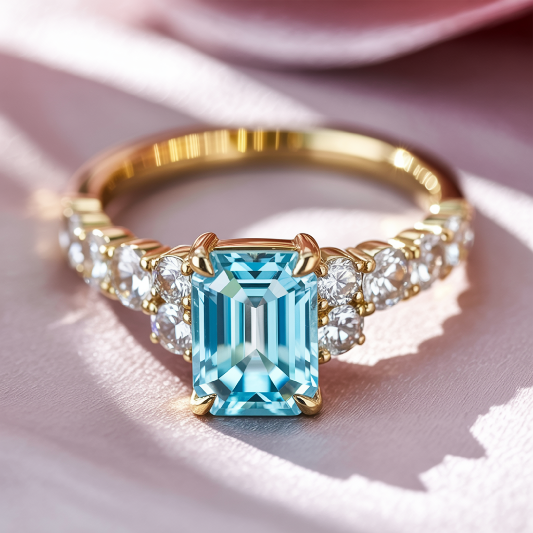 The Adelina Rae 2CT Emerald Cut Blue Moissanite Ring