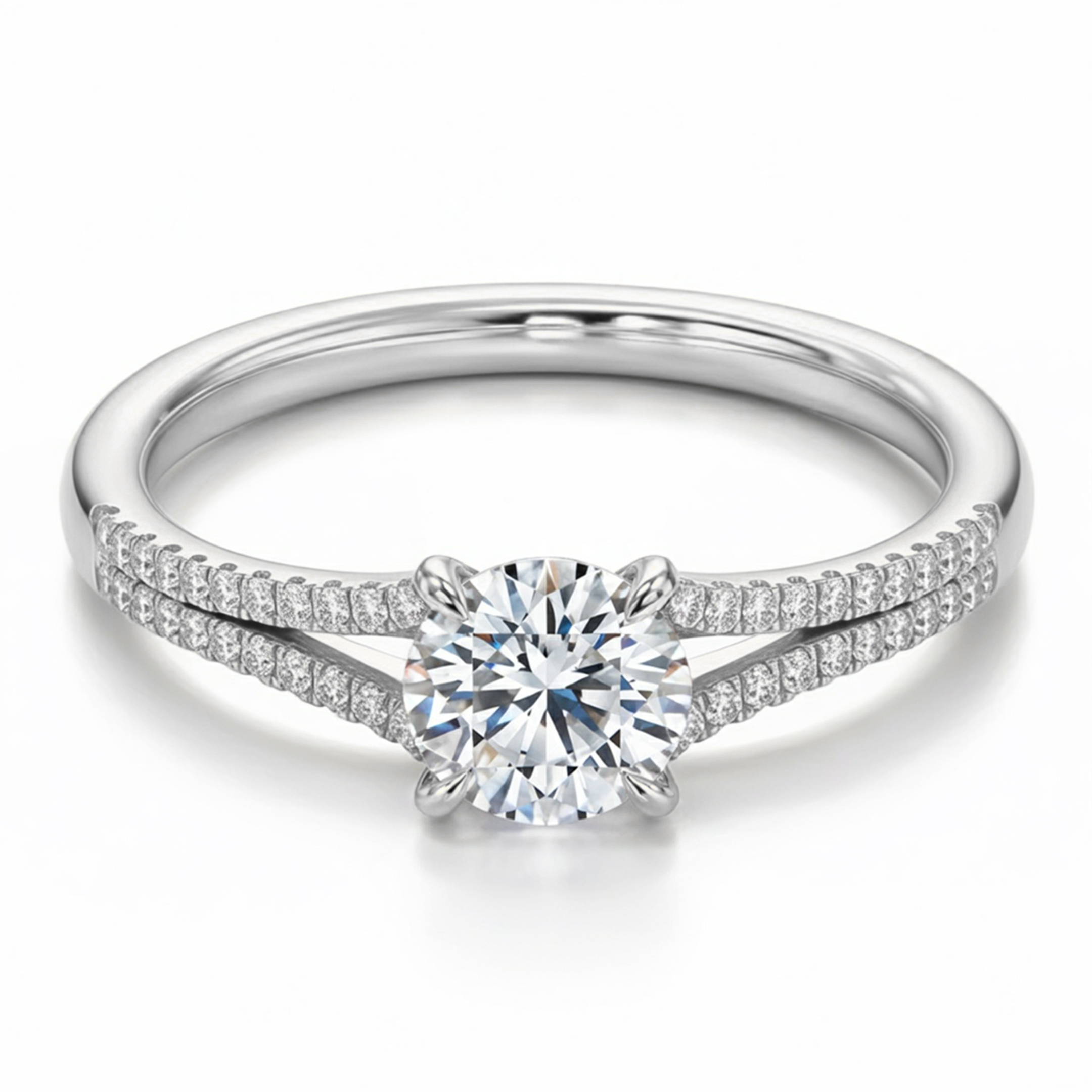 1CT Round Cut Split Shank Moissanite Ring