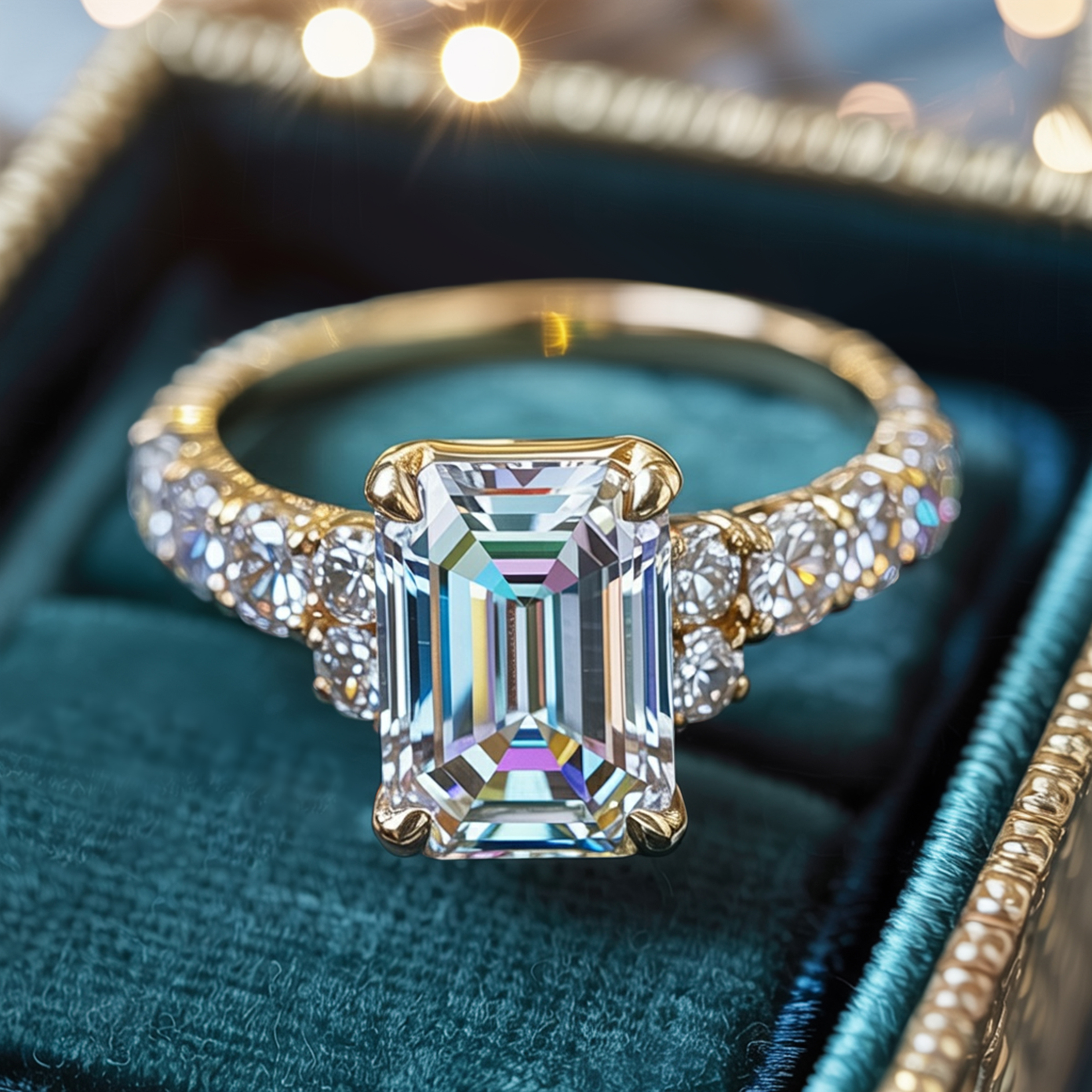 The Adelina Rae 4CT Emerald Cut Moissanite Ring