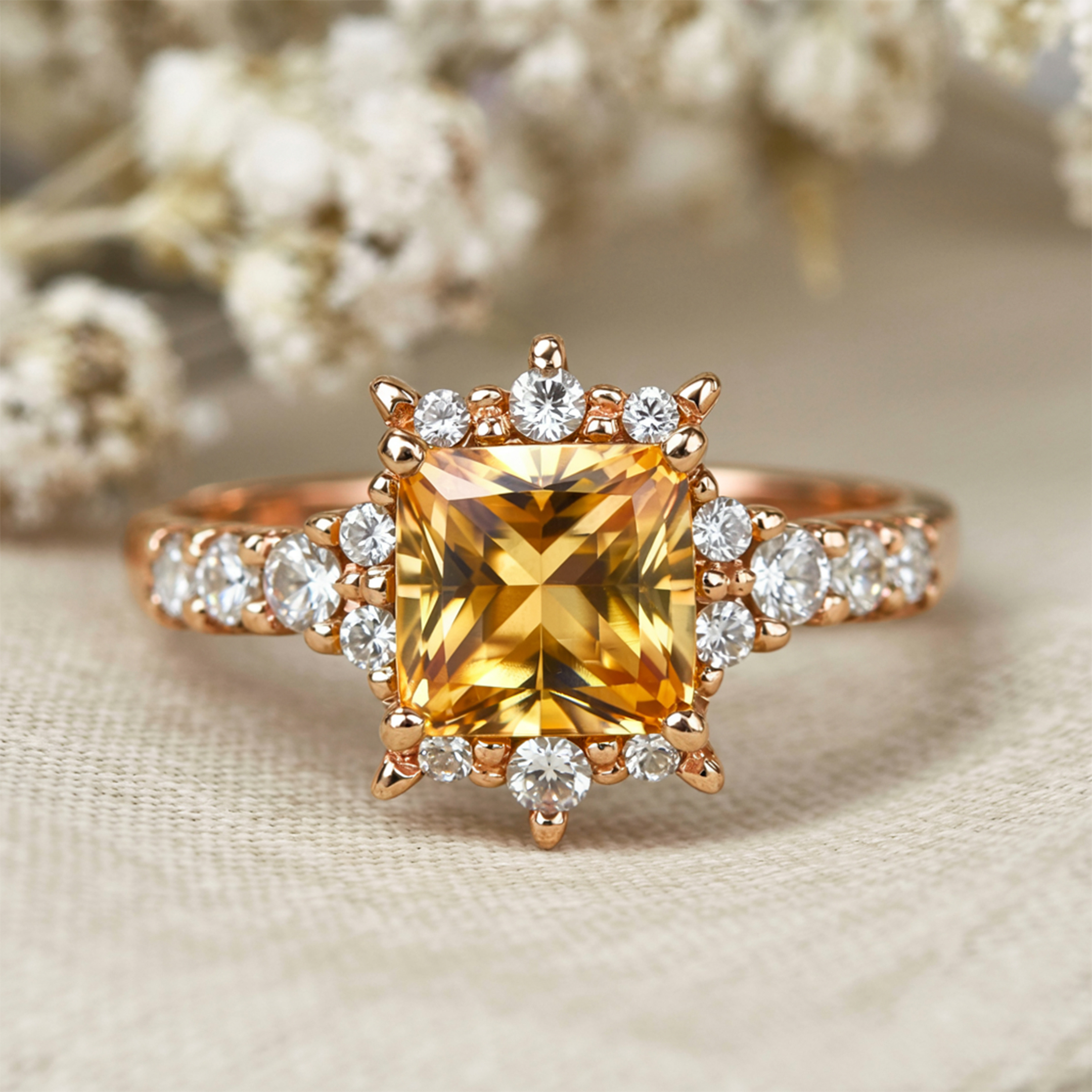 The Caterina 1CT Princess Cut Yellow Moissanite Ring