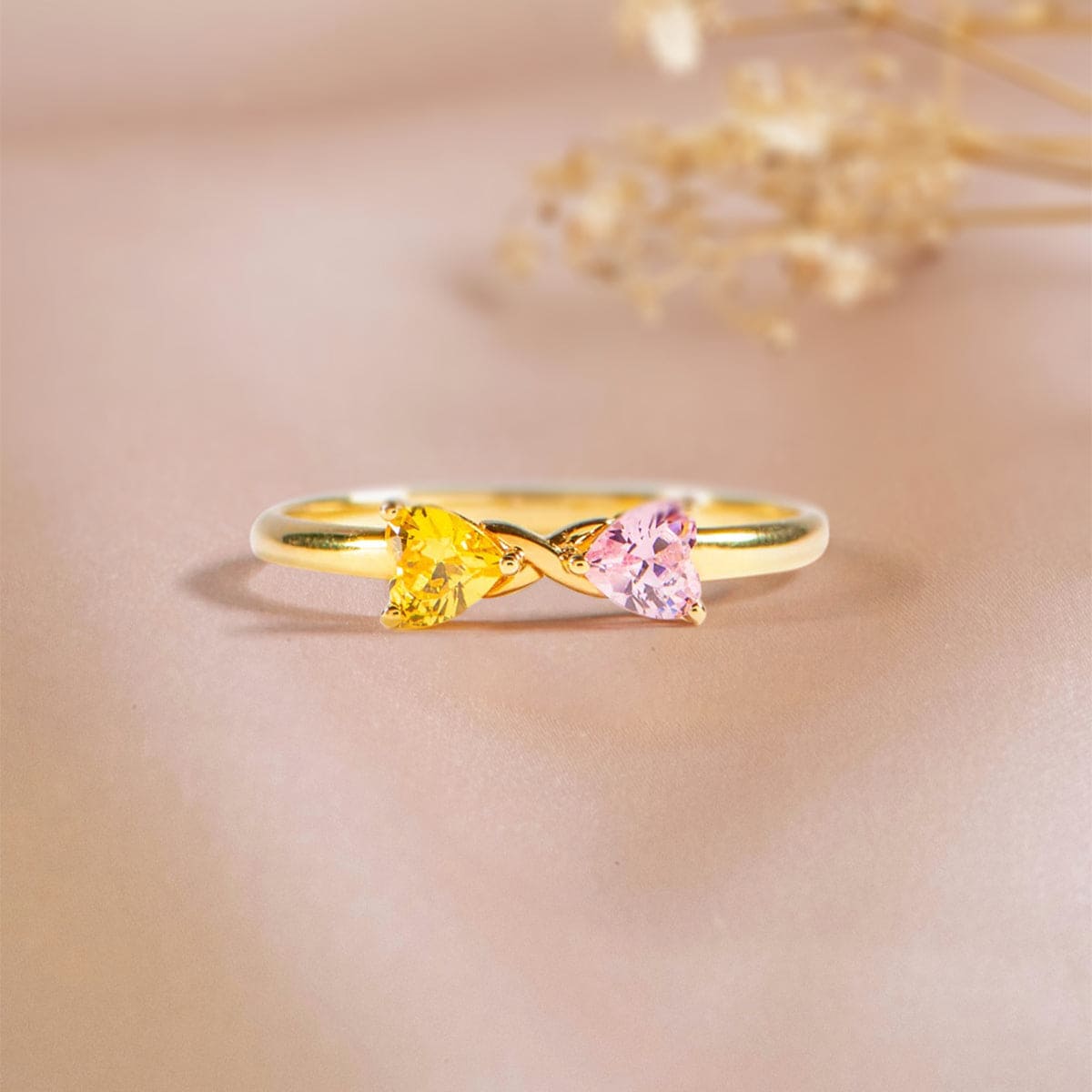 Personalized Two Heart Birthstones Ring - S925 Sterling Silver