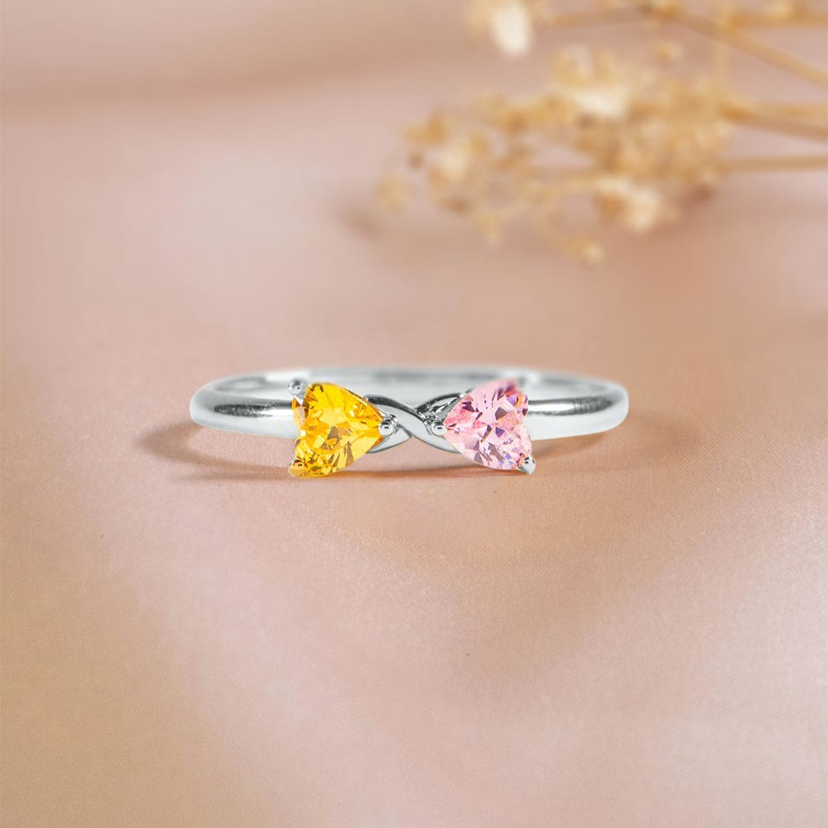Personalized Two Heart Birthstones Ring - S925 Sterling Silver
