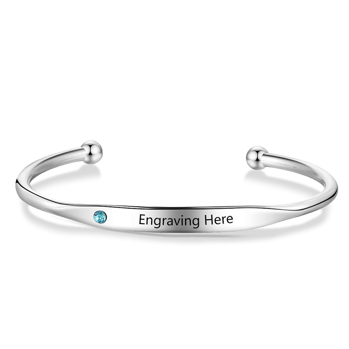 Personalized Birthstone & Name Bangle Bracelet - Stainless Steel