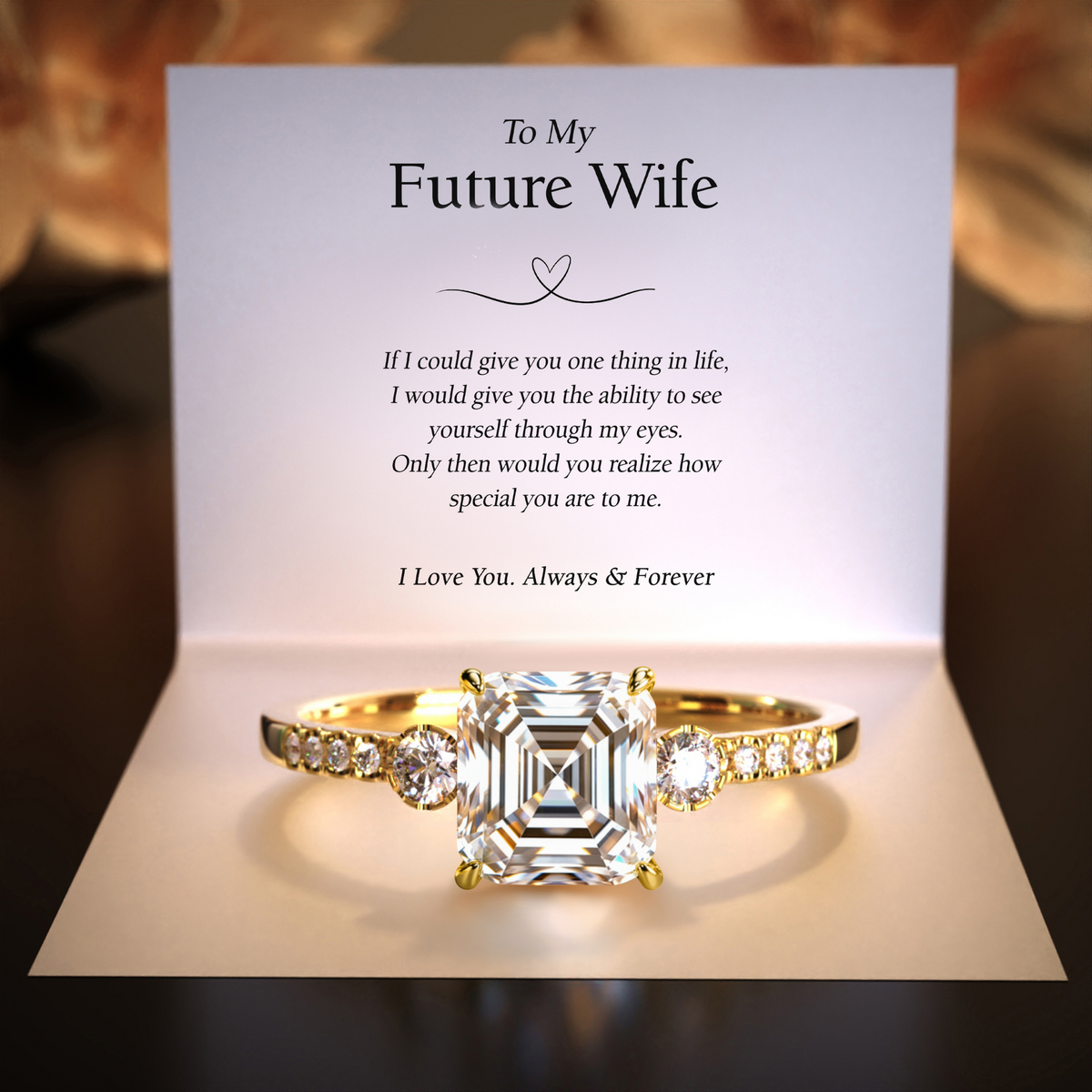 2CT Asscher Cut Moissanite Diamond Engagement Ring | 'Future Wife