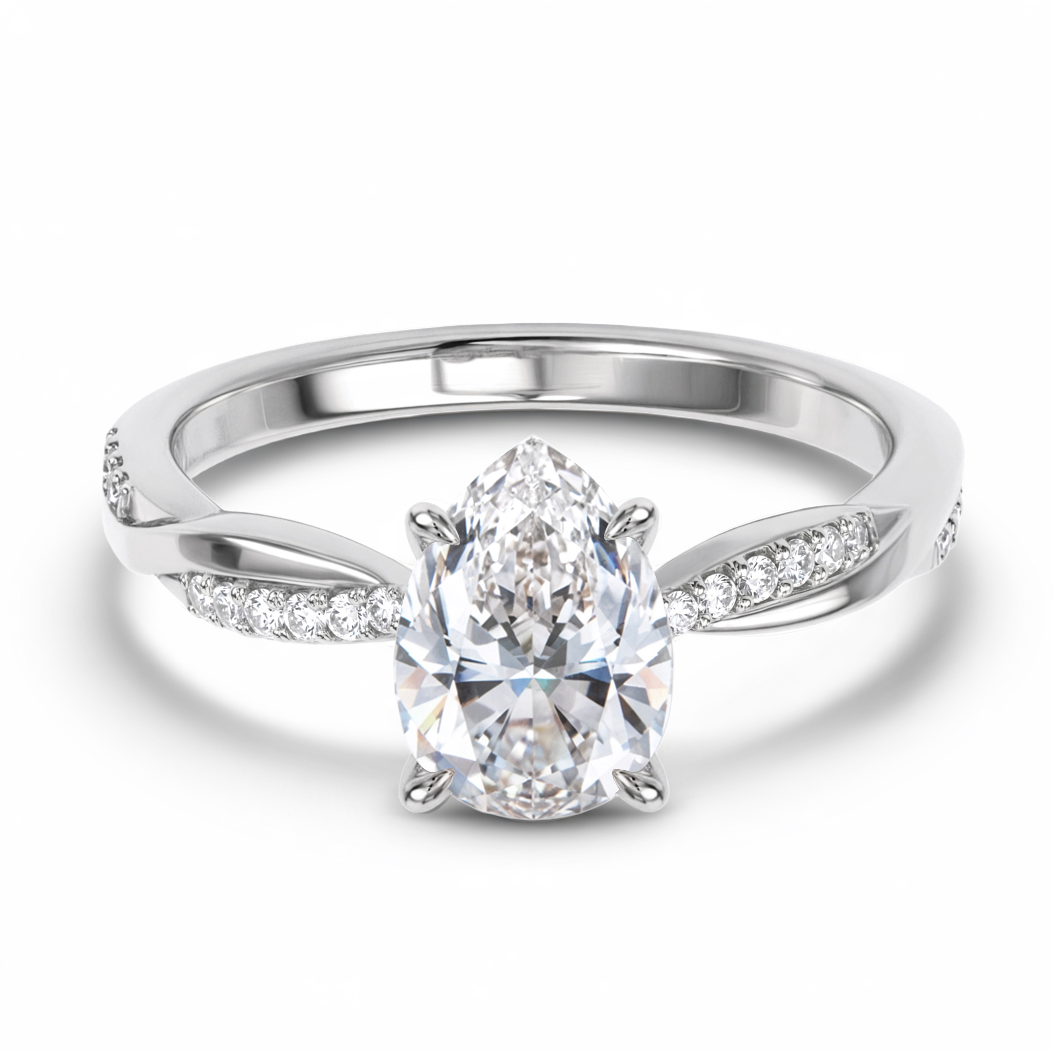 Twisted Band 1CT Pear Cut Moissanite Ring