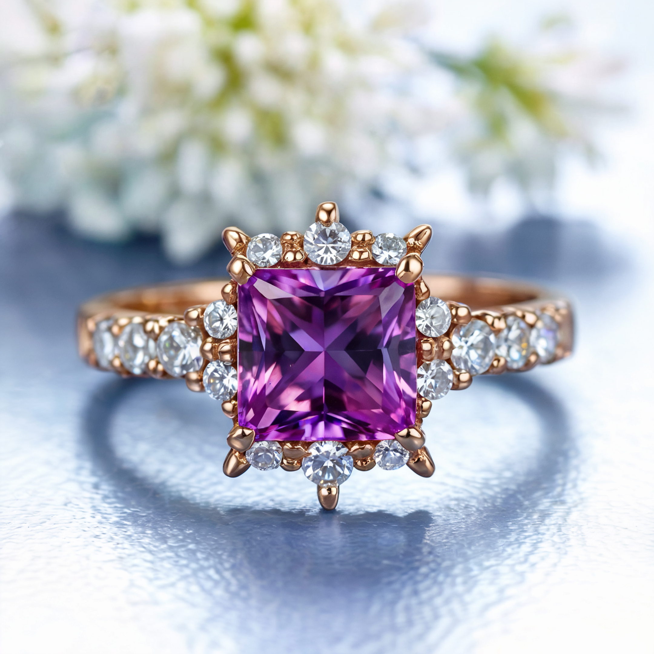 The Caterina 1CT Princess Cut Purple Moissanite Ring