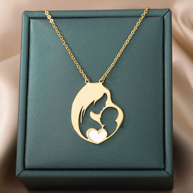 Mother's Embrace Heart Pendant Necklace - Stainless Steel