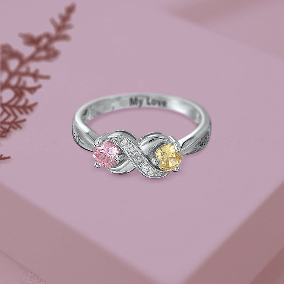 Personalized Infinity Round Cut Birthstones Ring - S925 Sterling Silver