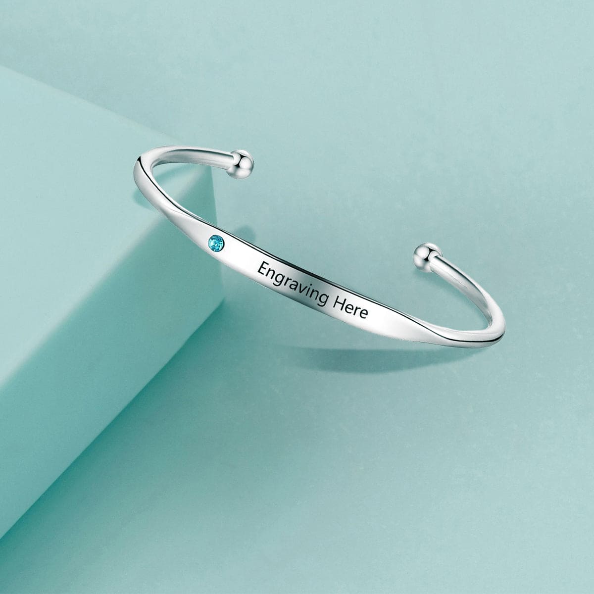 Personalized Birthstone & Name Bangle Bracelet - Stainless Steel