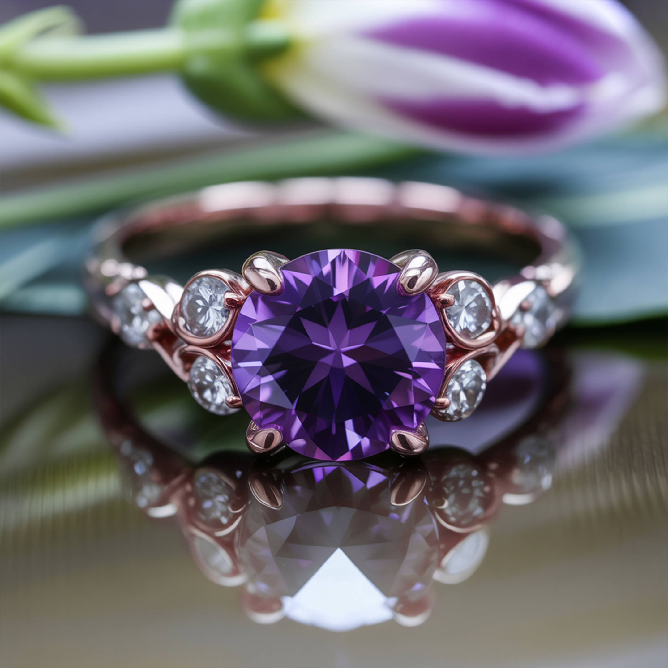 The Katalina 1.5CT Round Cut Purple Moissanite Ring