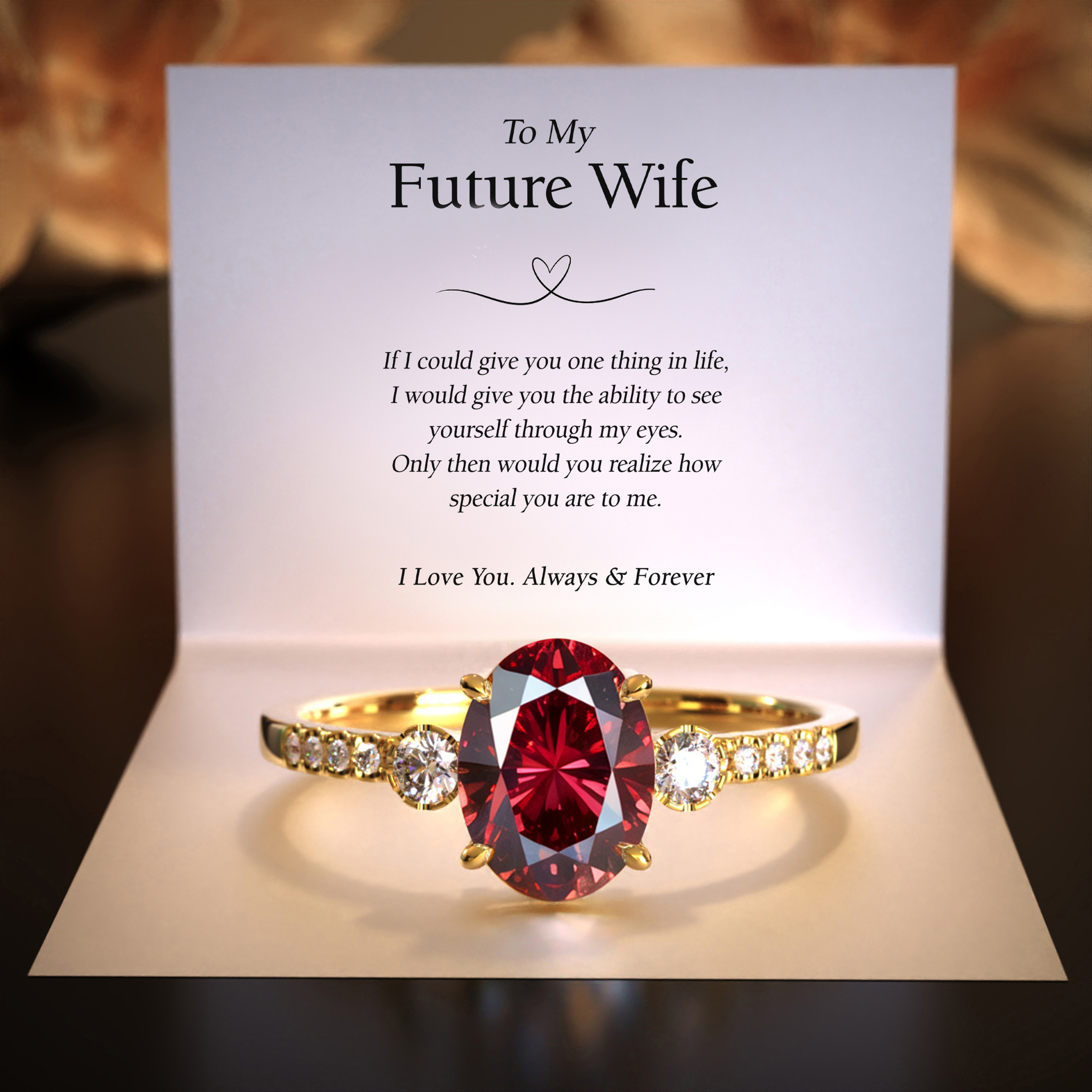 The Luna 2CT Oval Cut Red Moissanite Ring | To My Future Wife