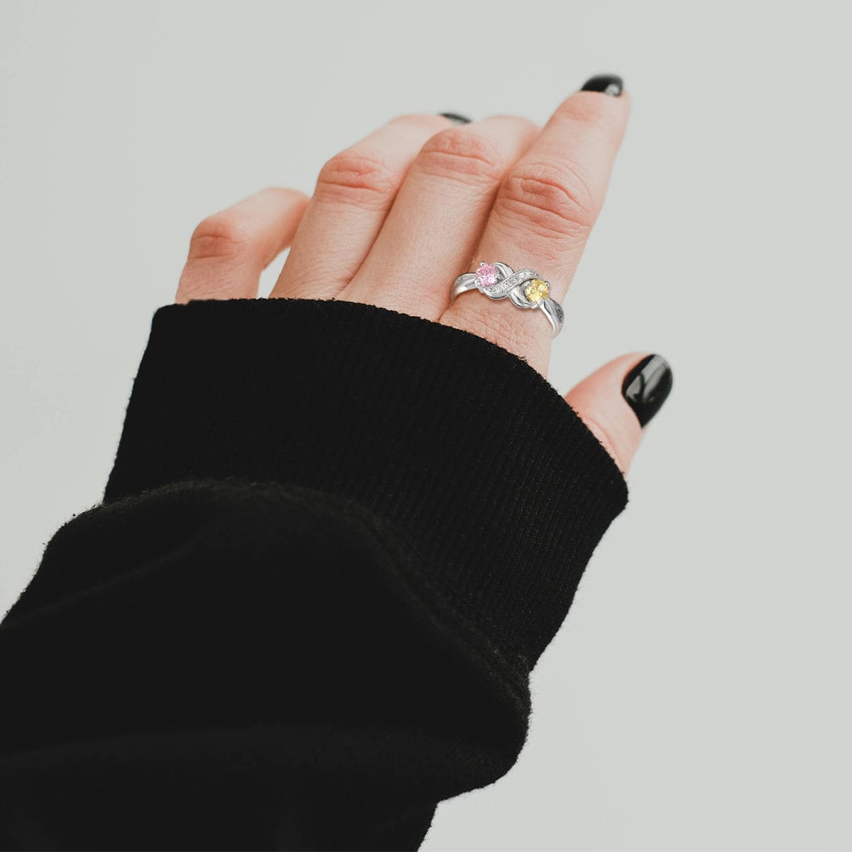 Personalized Infinity Round Cut Birthstones Ring - S925 Sterling Silver