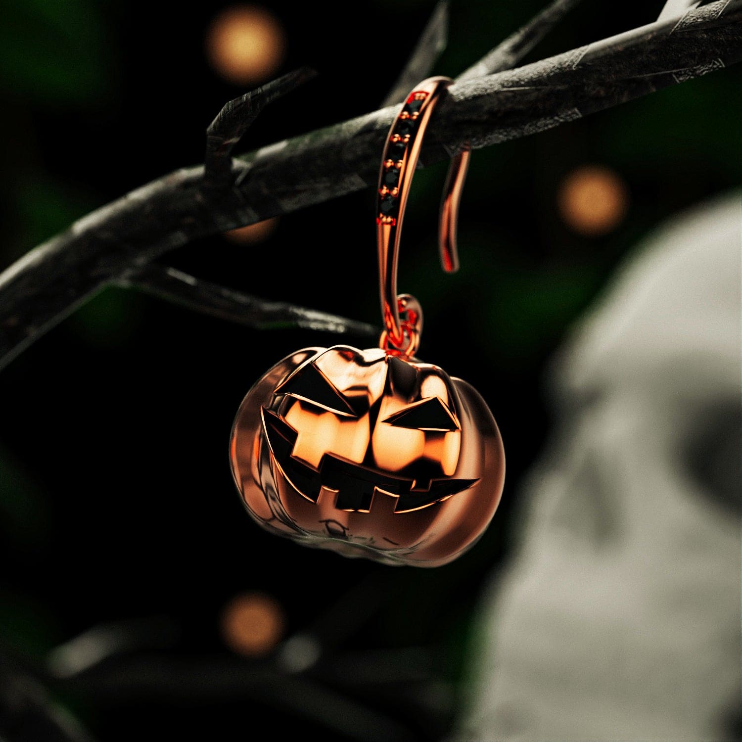 Midnight Sparkle - Halloween Pumpkin Earrings w. Ethical Diamonds
