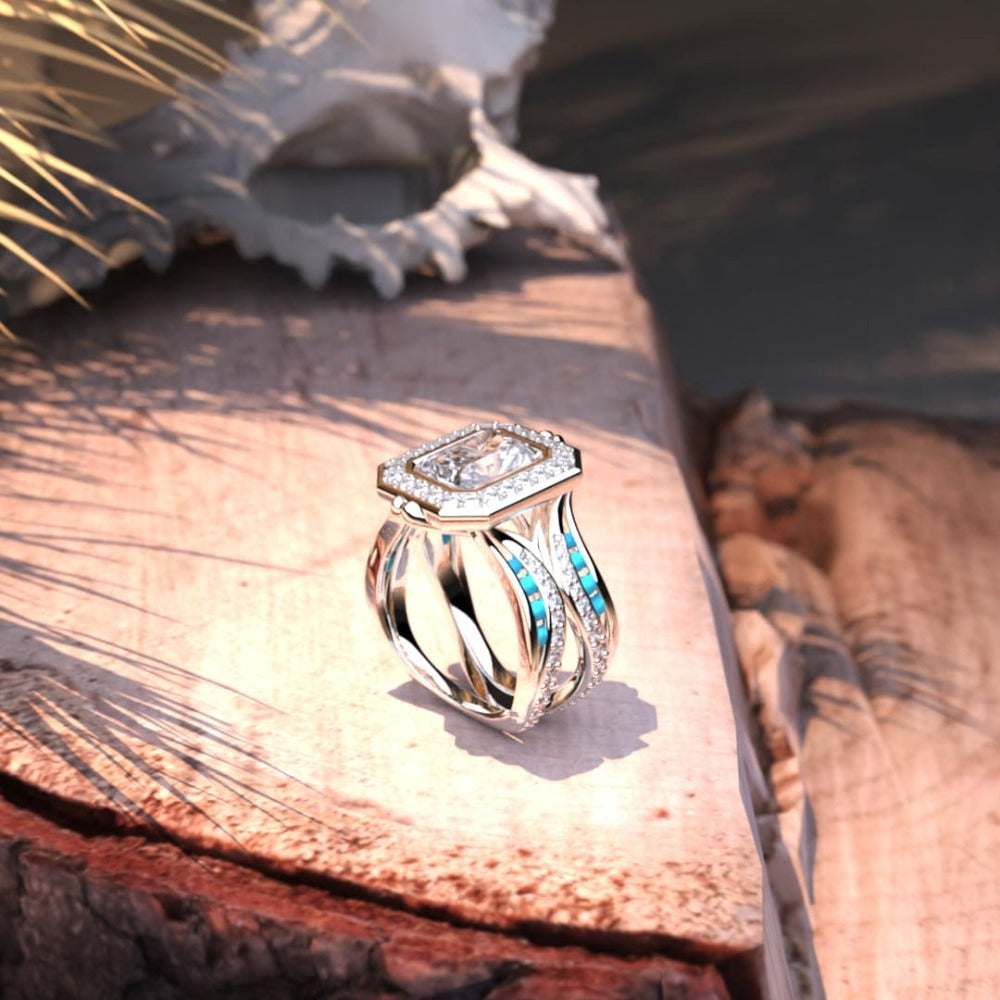 The Ocean's Crown: Ethical Diamond Ring - S925 Sterling Silver