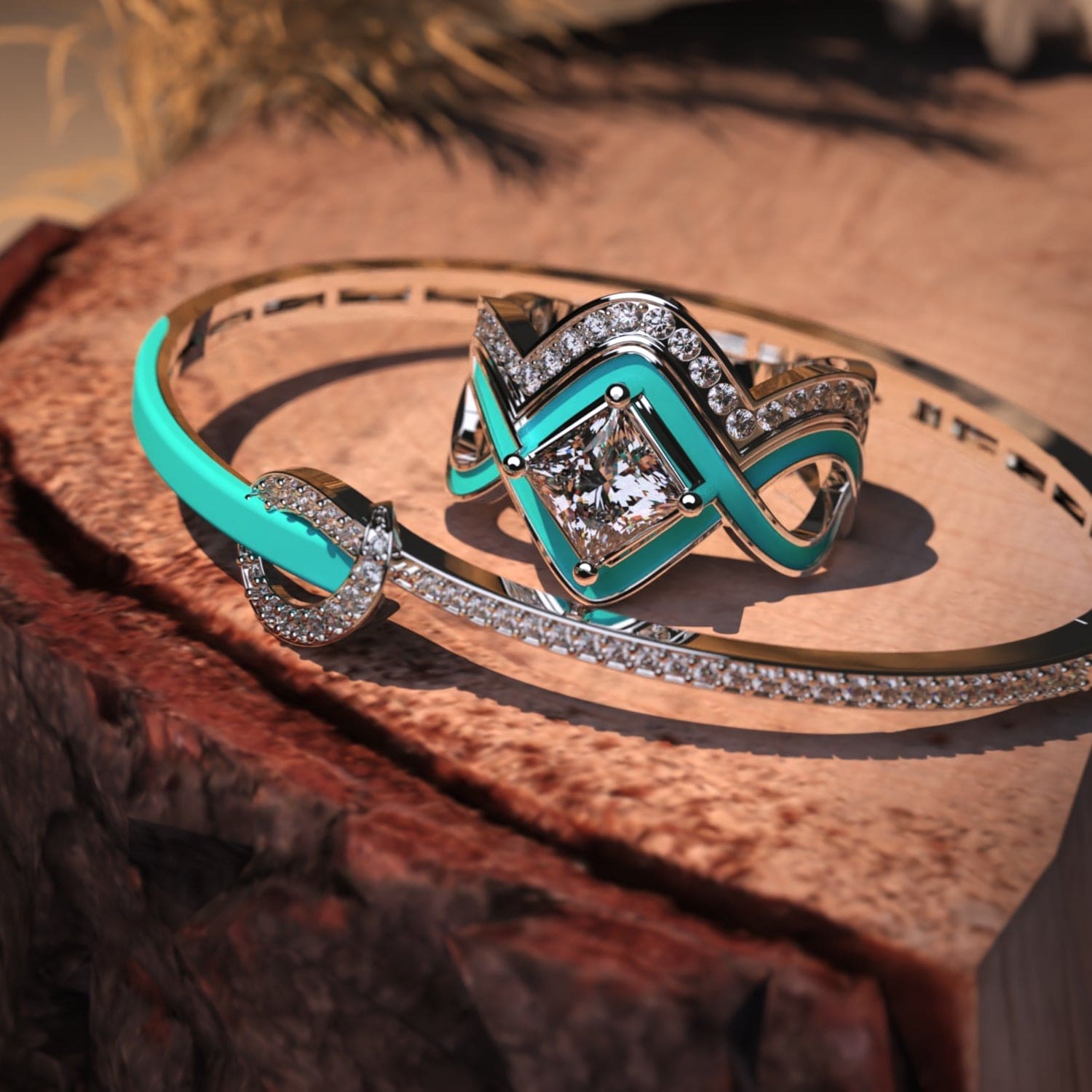 The Ocean Wave: 2-Piece Ring + FREE Bracelet - S925 Sterling Silver