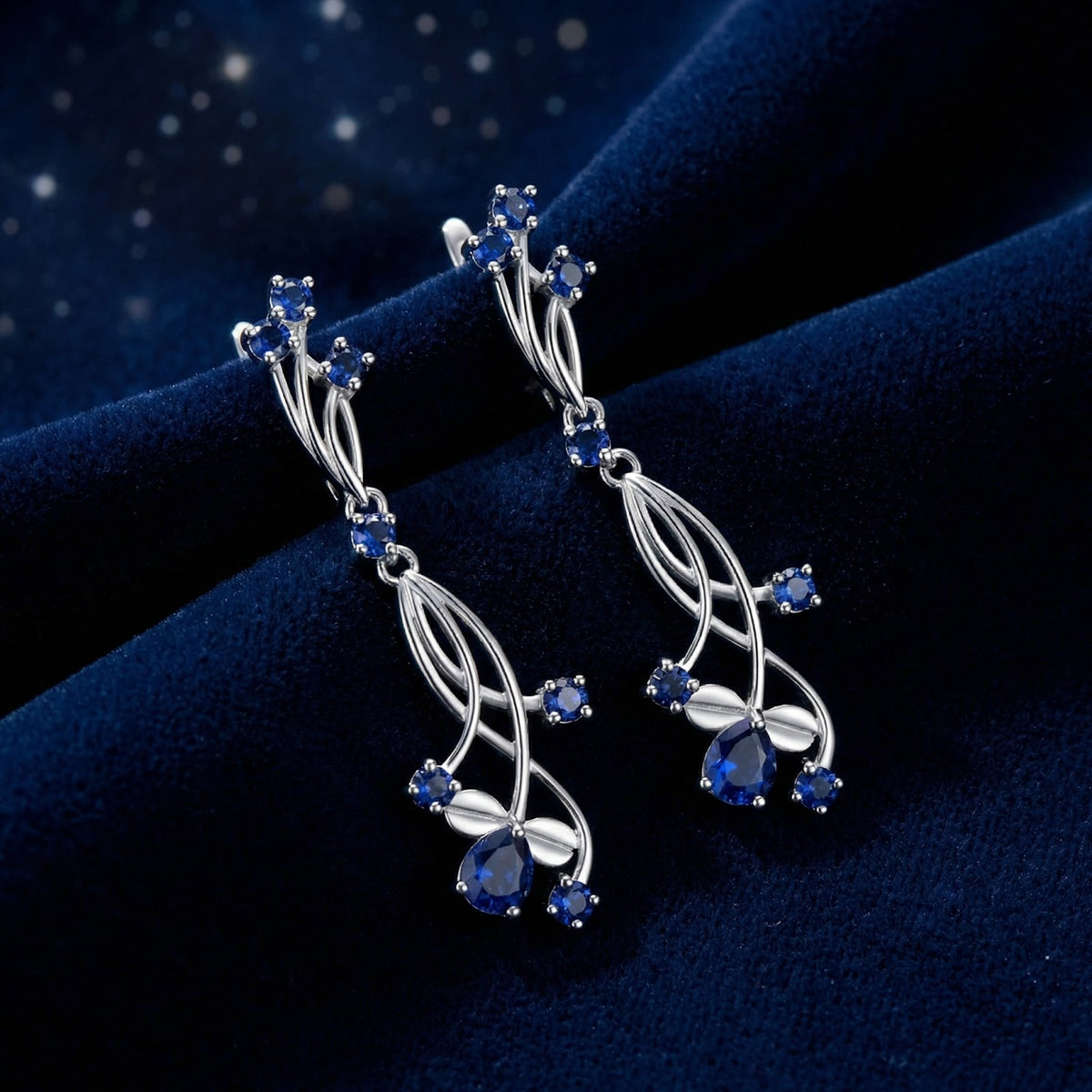 Women's September Birthstone Drop Earrings Simulated Sapphire Pear Cut ...