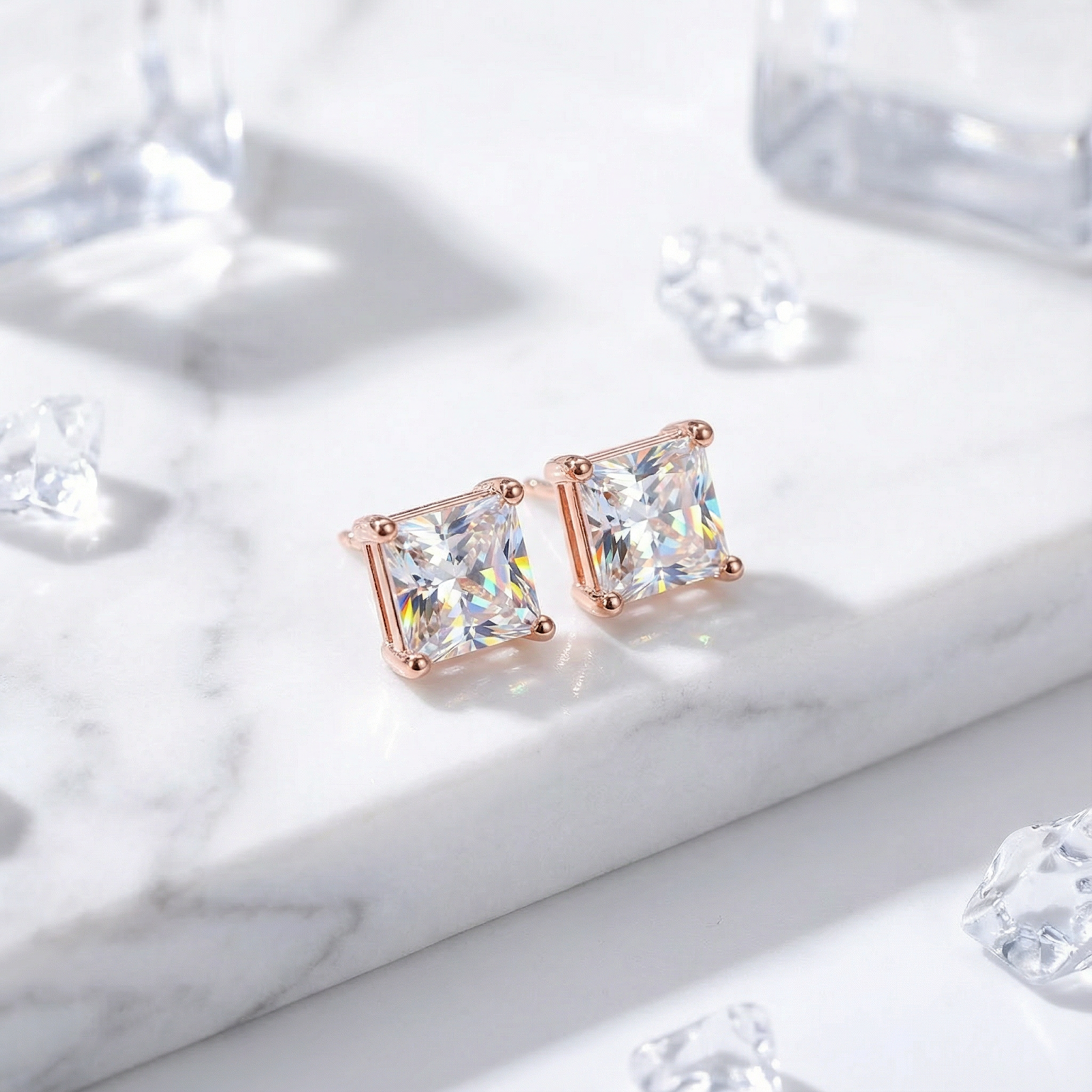 The Clarisse Square Studs - 18K Rose Gold Vermeil