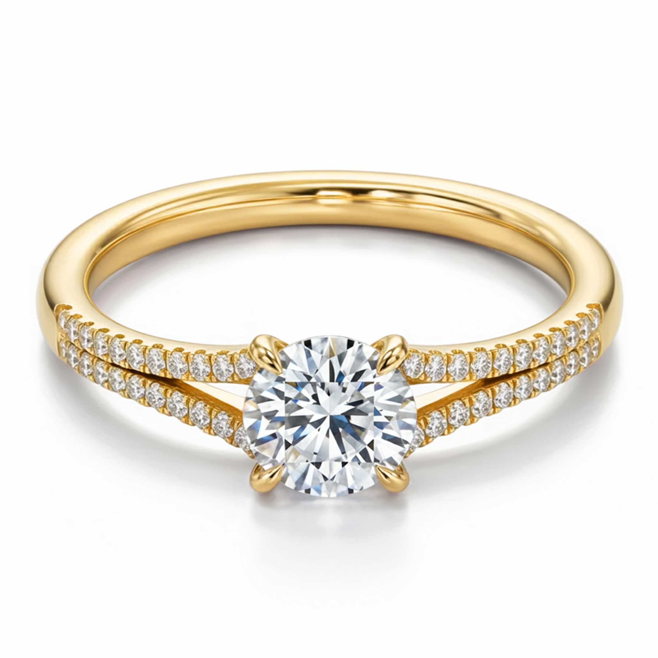 1CT Round Cut Split Shank Moissanite Ring