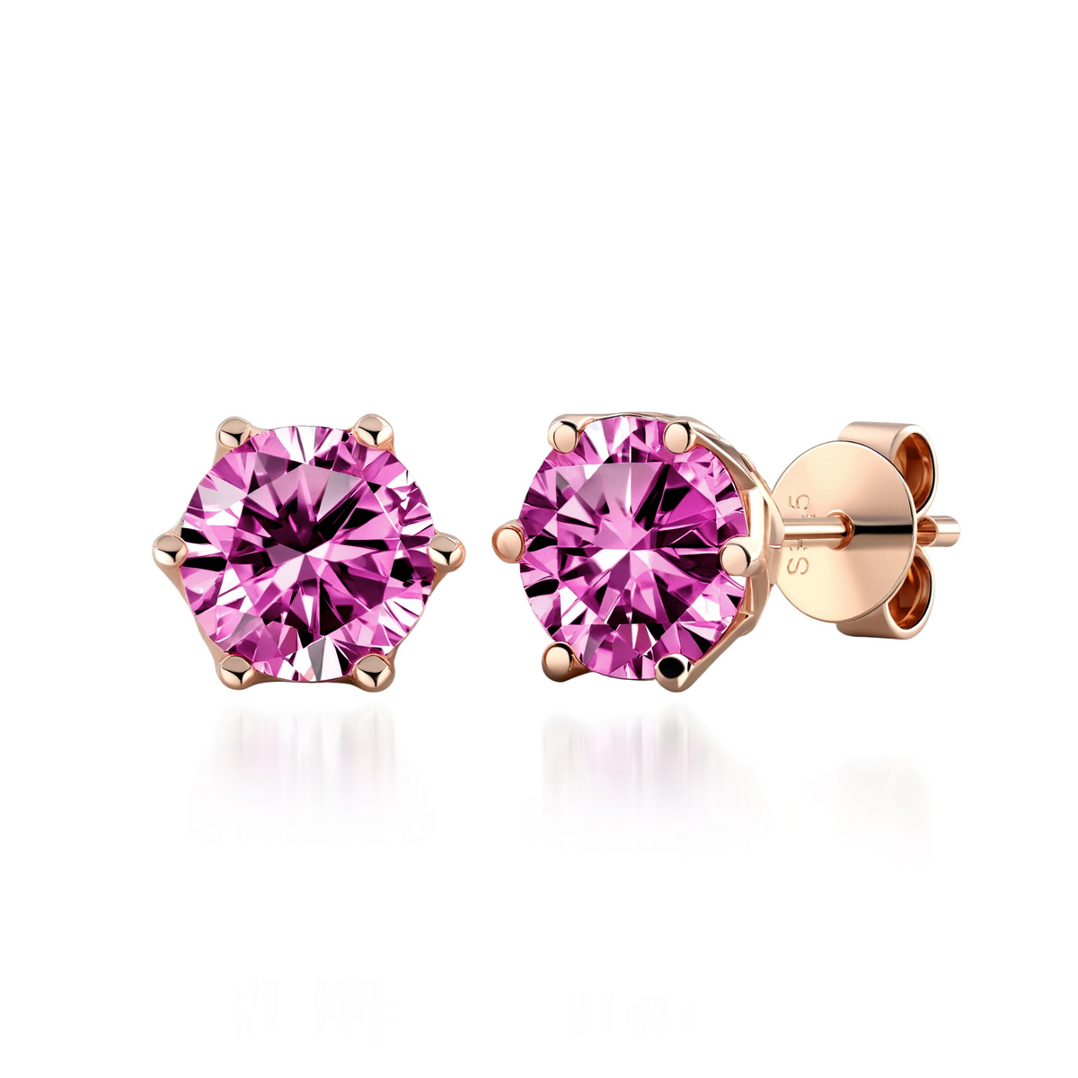 Pink Earrings | 1CT Round Cut Pink Moissanite Studs | 18K Rose Gold ...