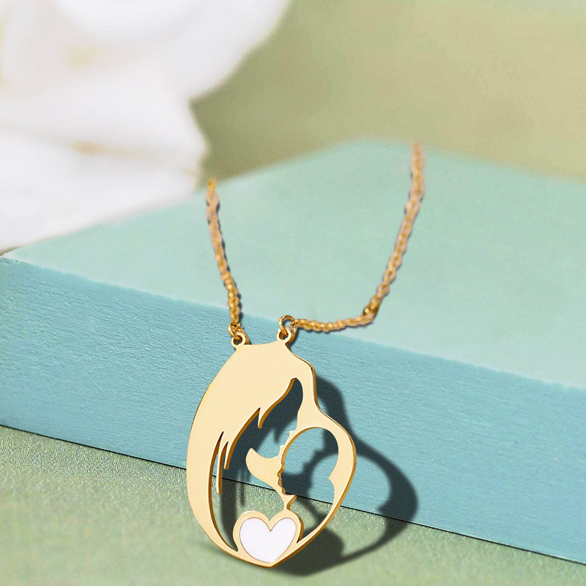 Mother's Embrace Heart Pendant Necklace - Stainless Steel