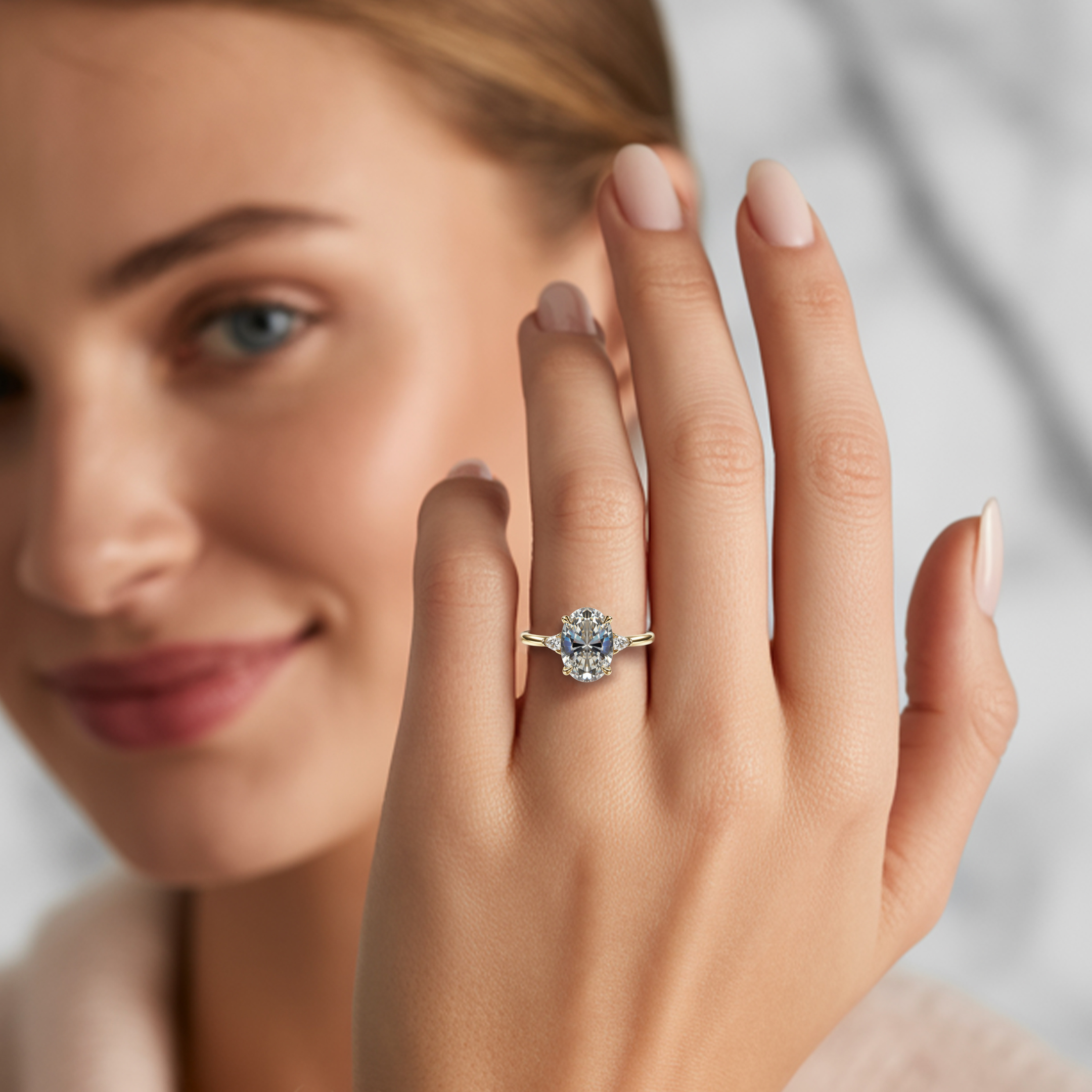 The Opaline - Three Stone Moissanite Ring